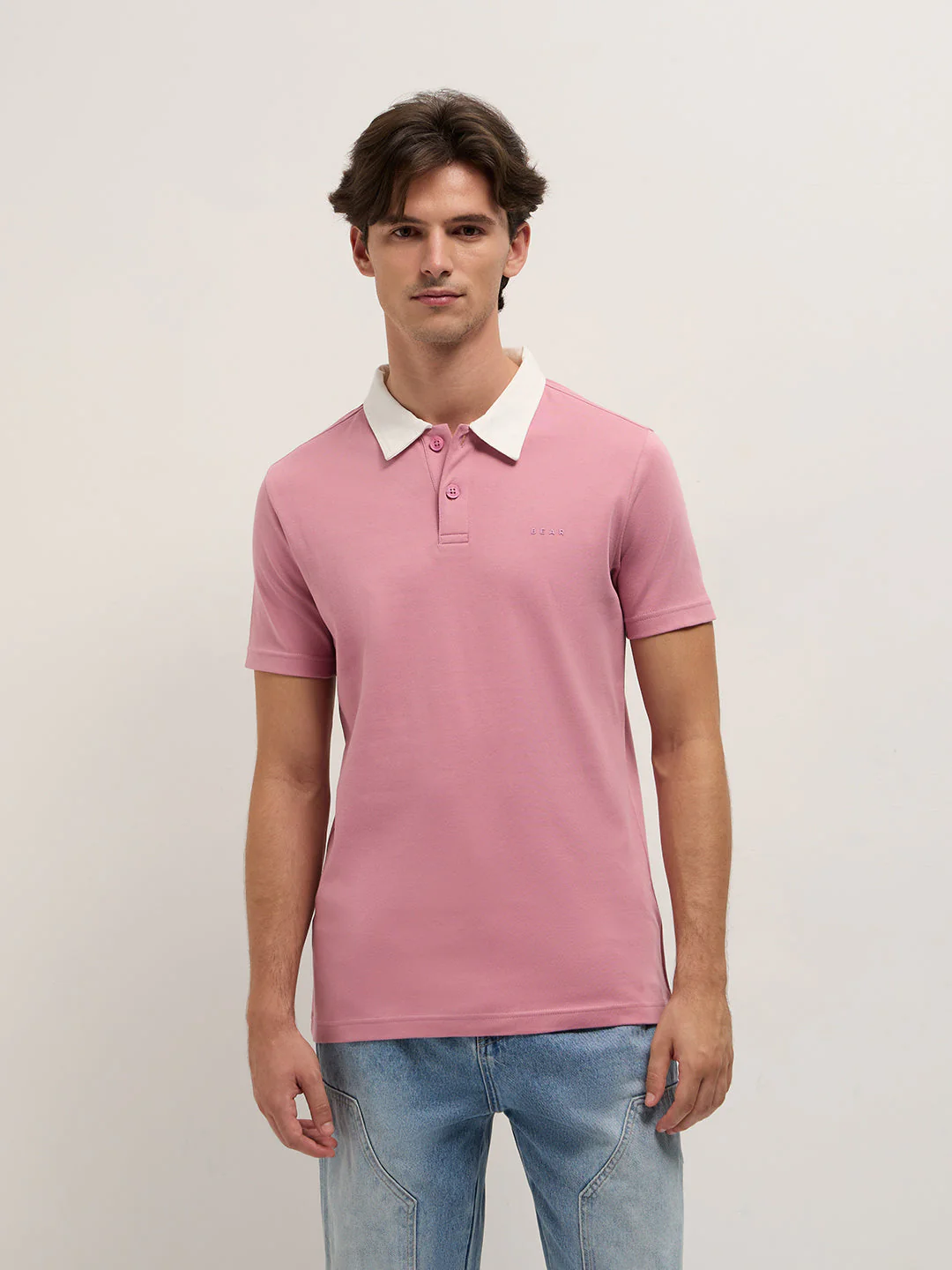Men Pink Solid Slim Fit Polo - Image 6