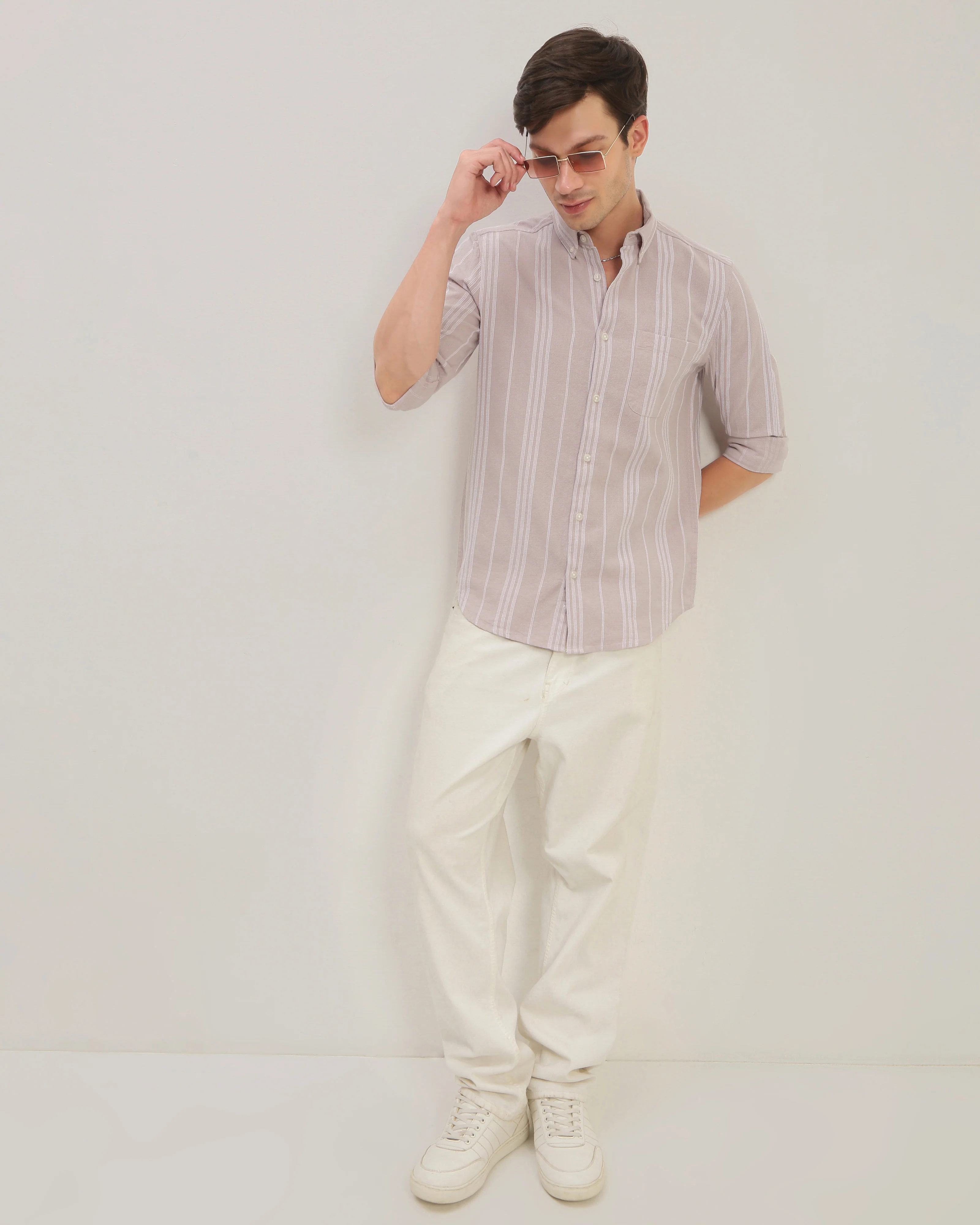 Men Pink Striped Shirt