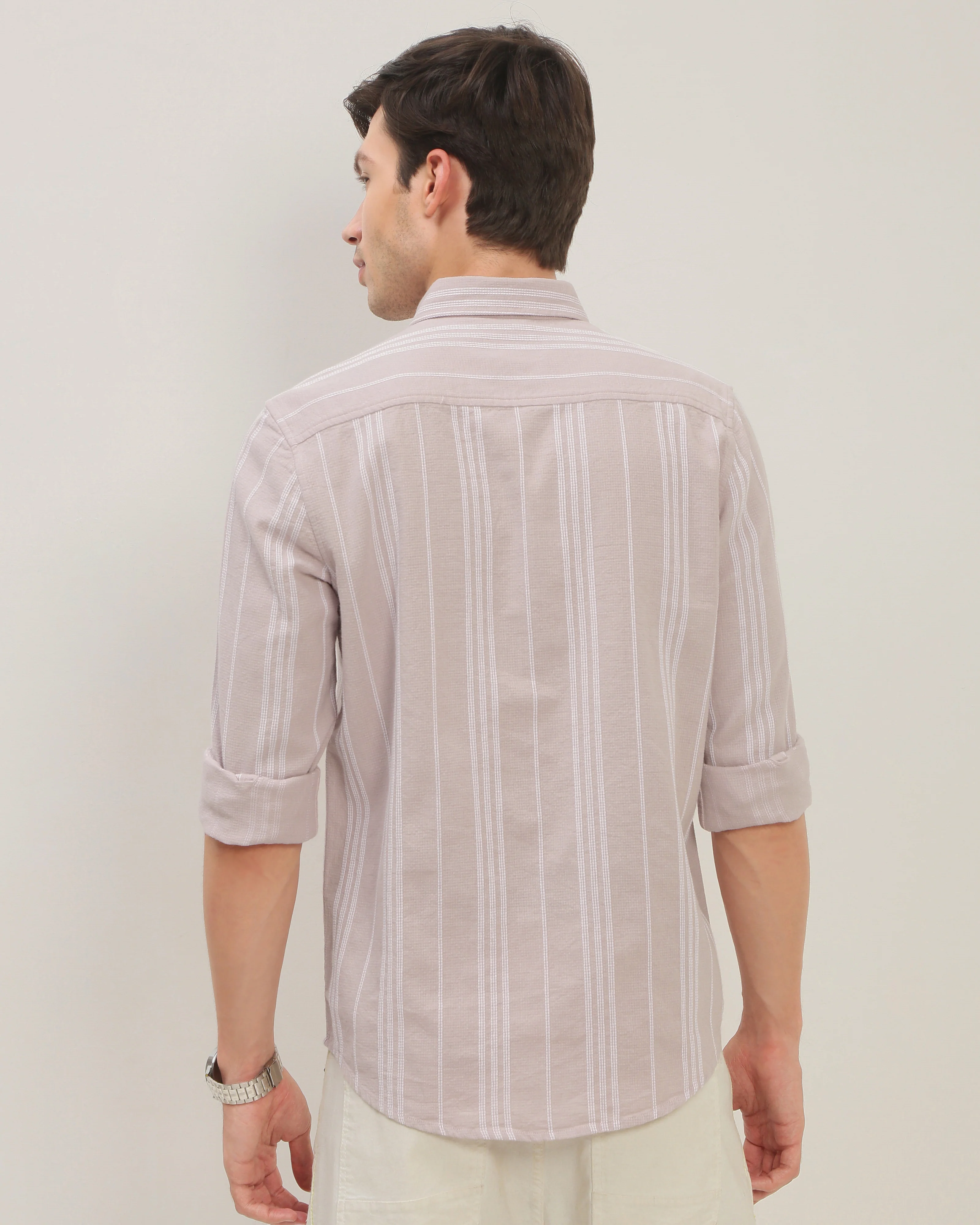 Men Pink Striped Shirt - Image 2