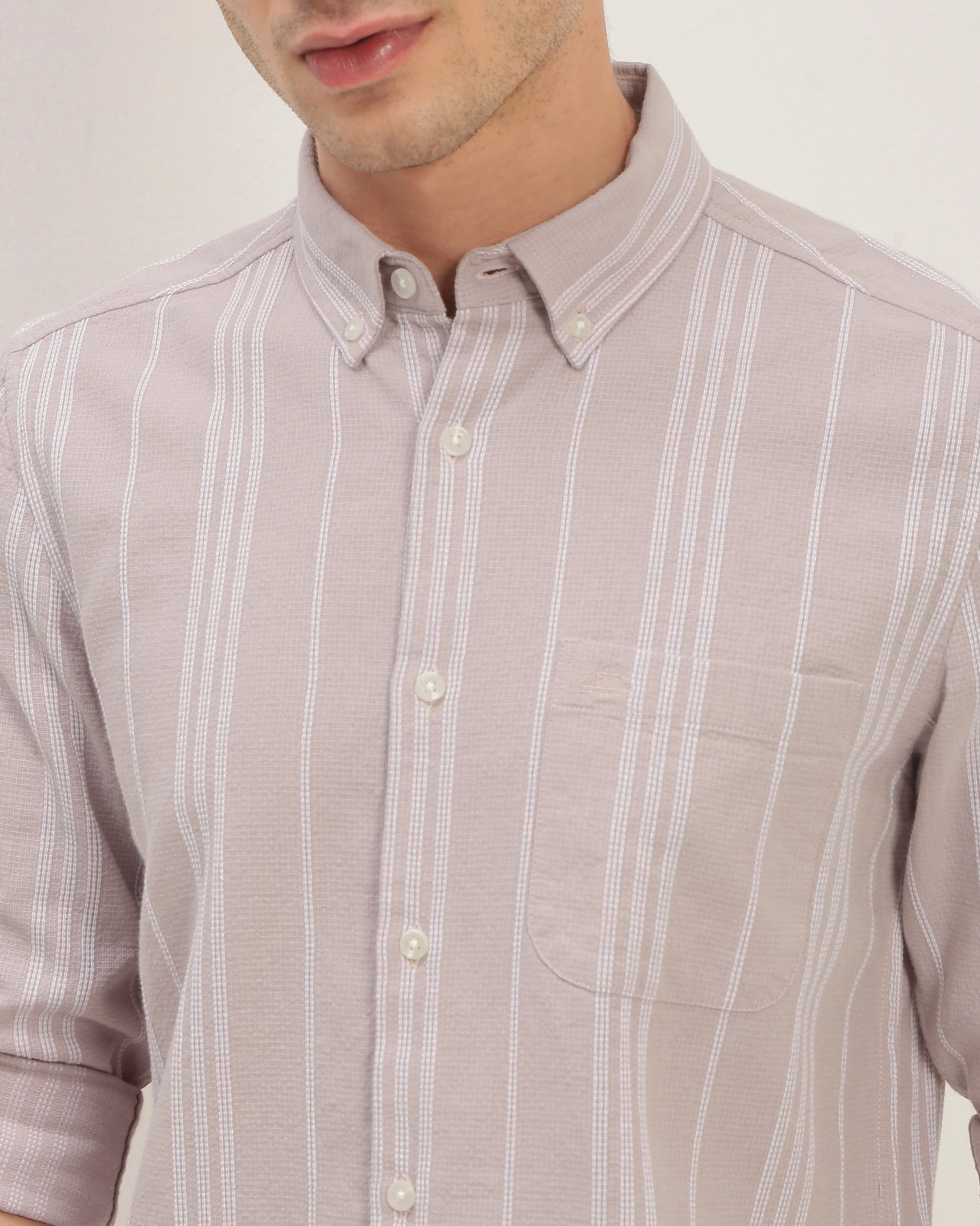 Men Pink Striped Shirt - Image 3