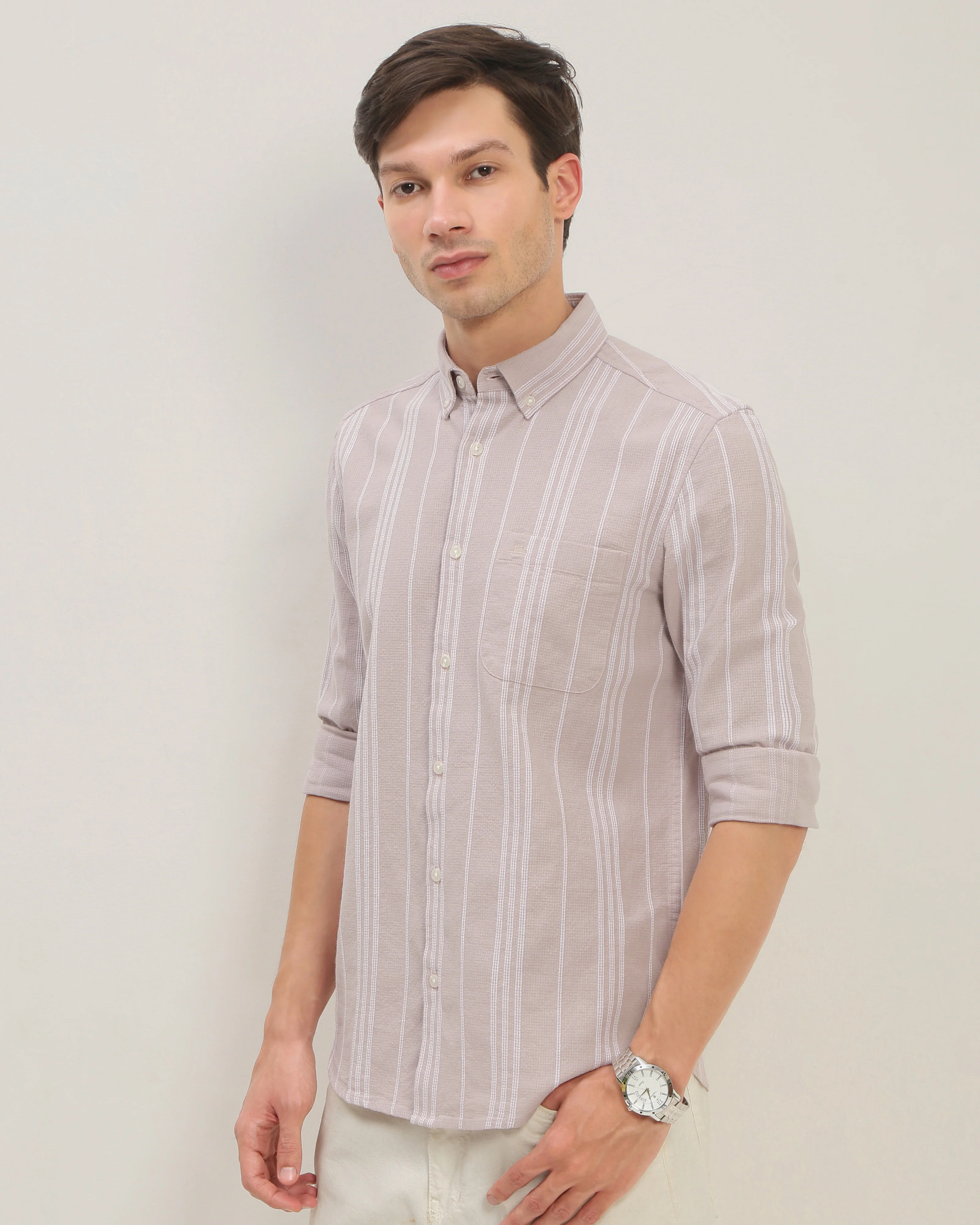 Men Pink Striped Shirt - Image 5
