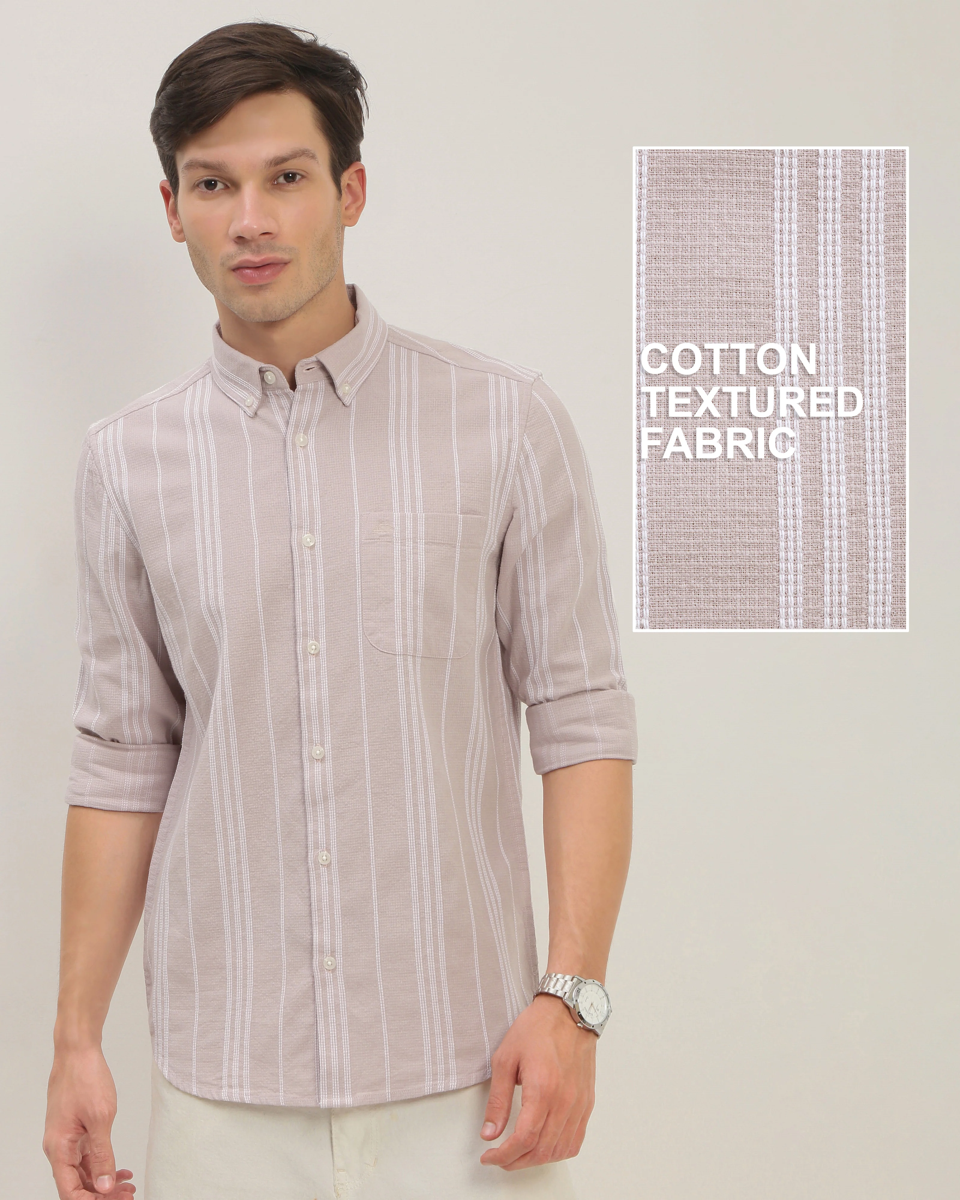 Men Pink Striped Shirt - Image 8
