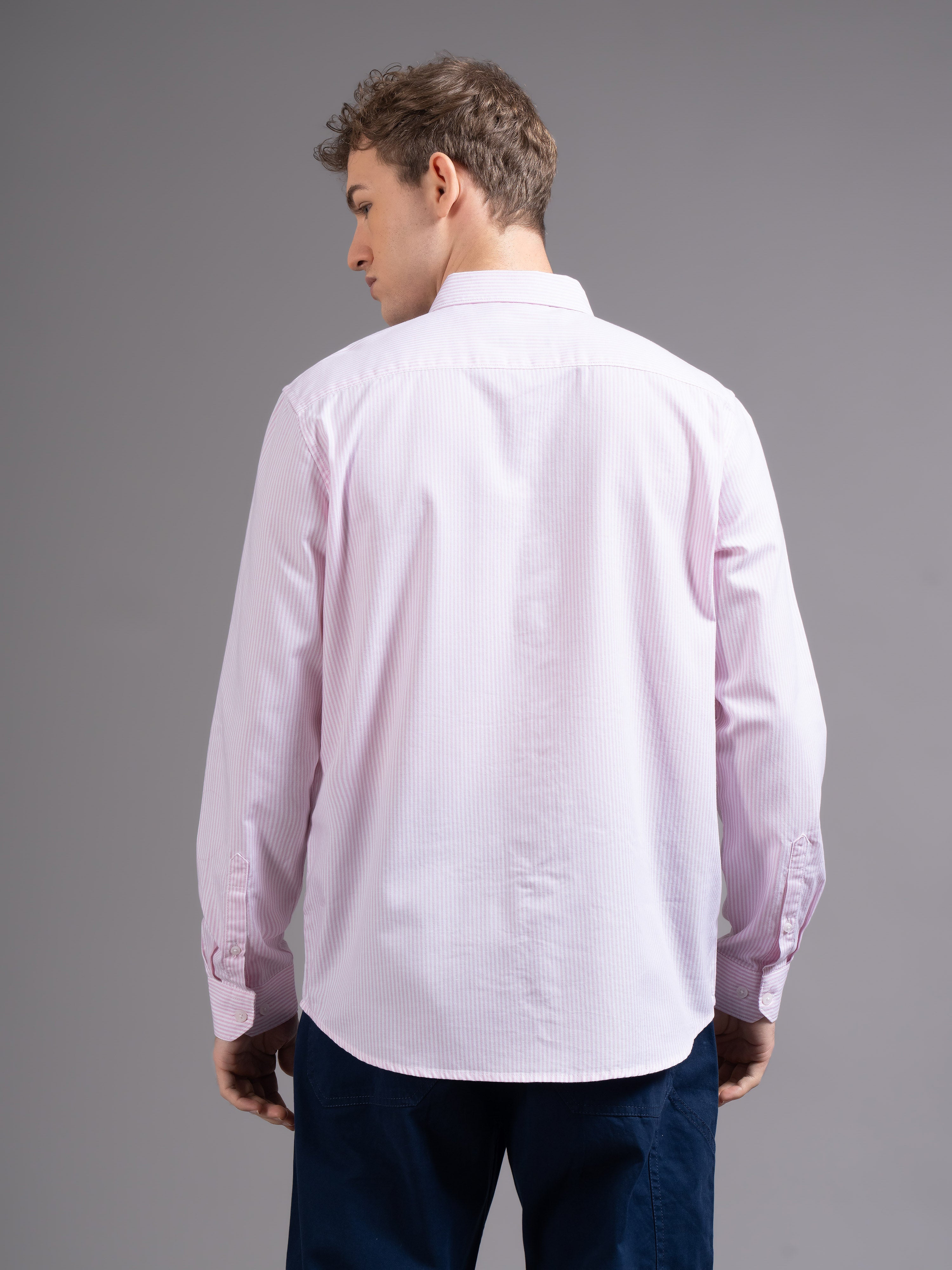 Men Pink Striped Shirt - Image 2