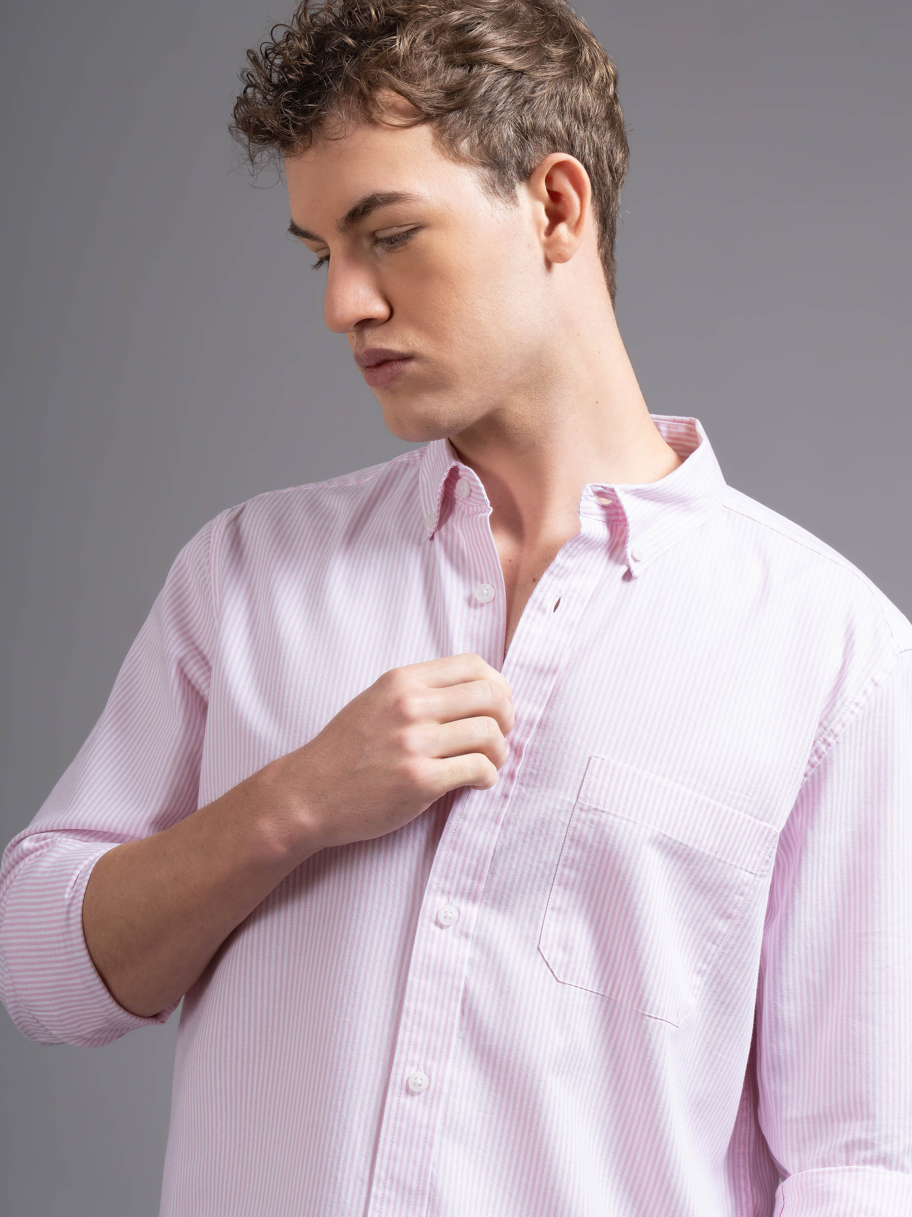 Men Pink Striped Shirt - Image 3