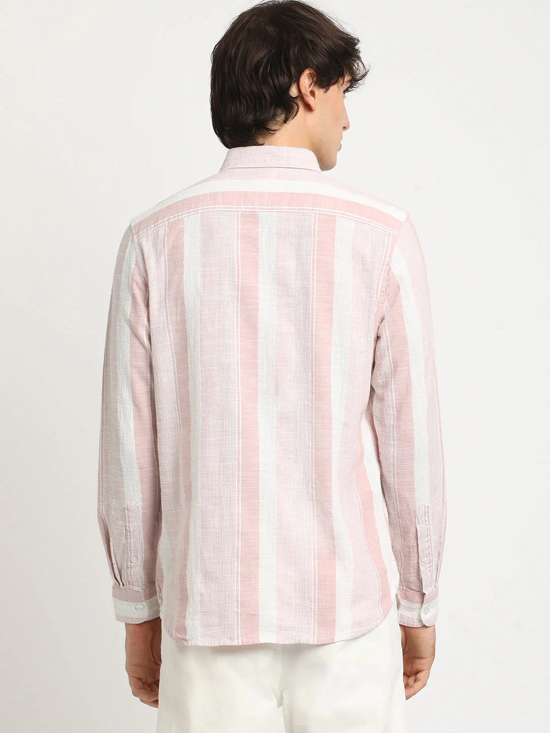 Men Pink Striped Slim Fit Cotton Casual Shirt - Image 4