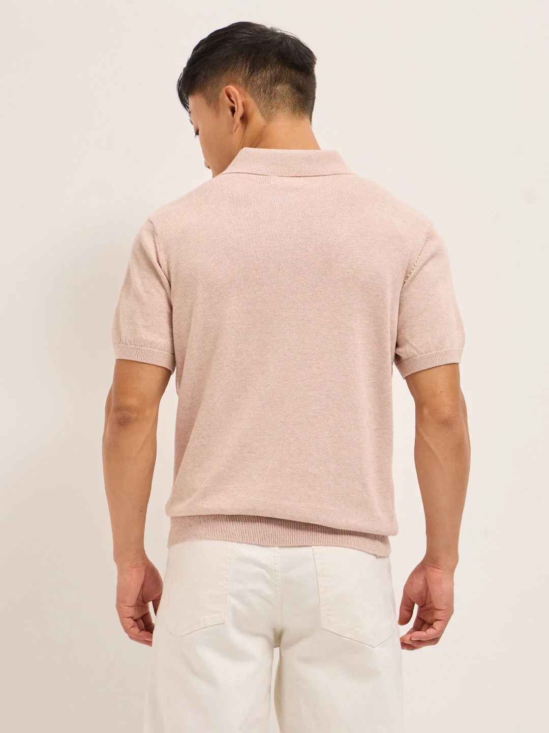 Men Pink Textured Knit Solid Regular Fit Polo - Image 2