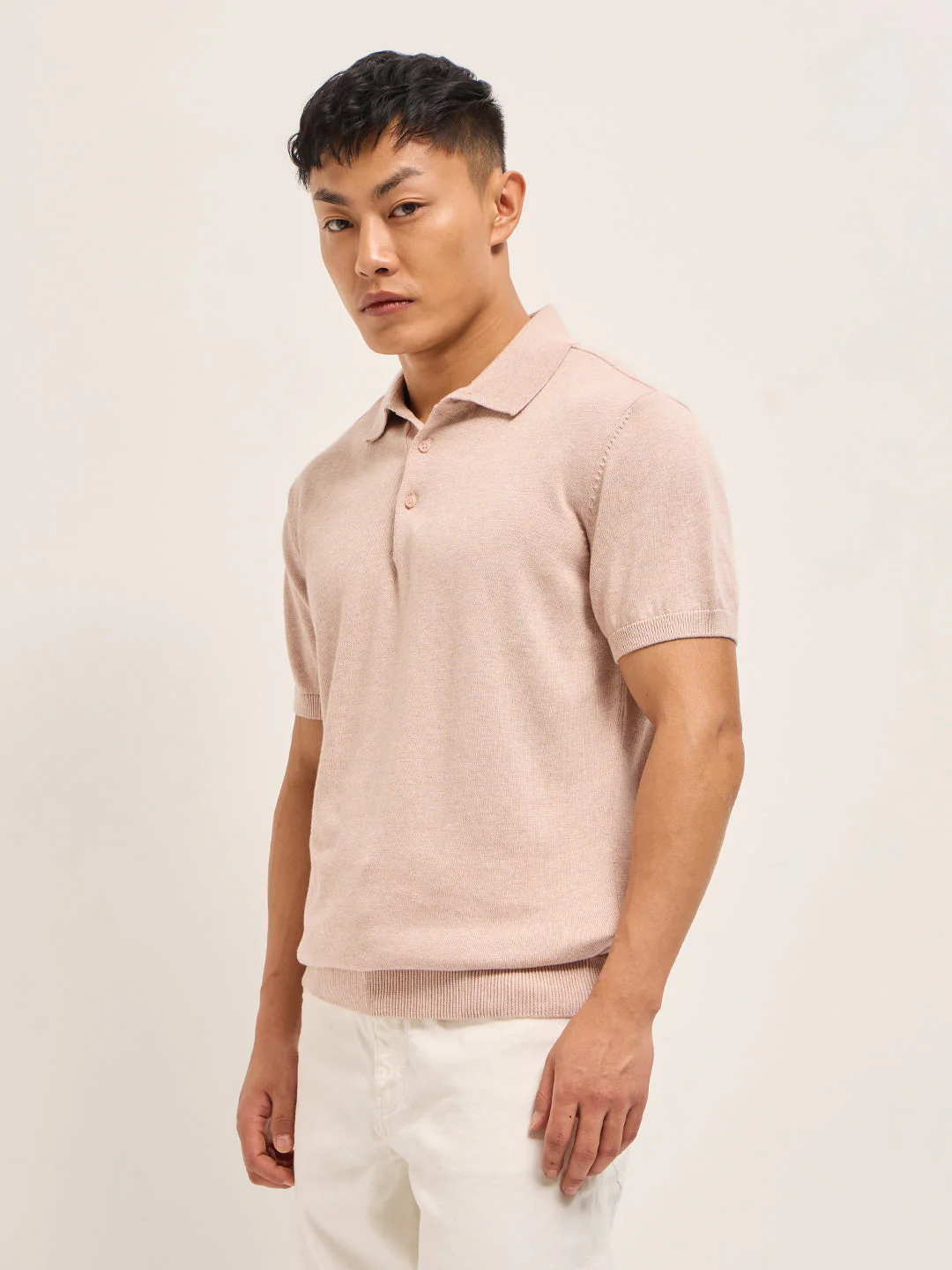 Men Pink Textured Knit Solid Regular Fit Polo - Image 3
