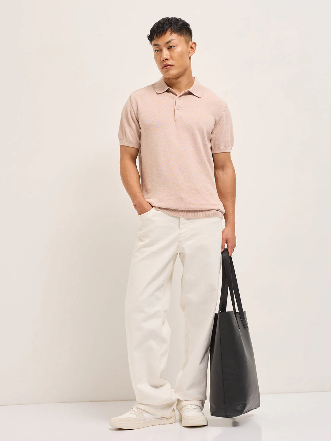 Men Pink Textured Knit Solid Regular Fit Polo - Image 4