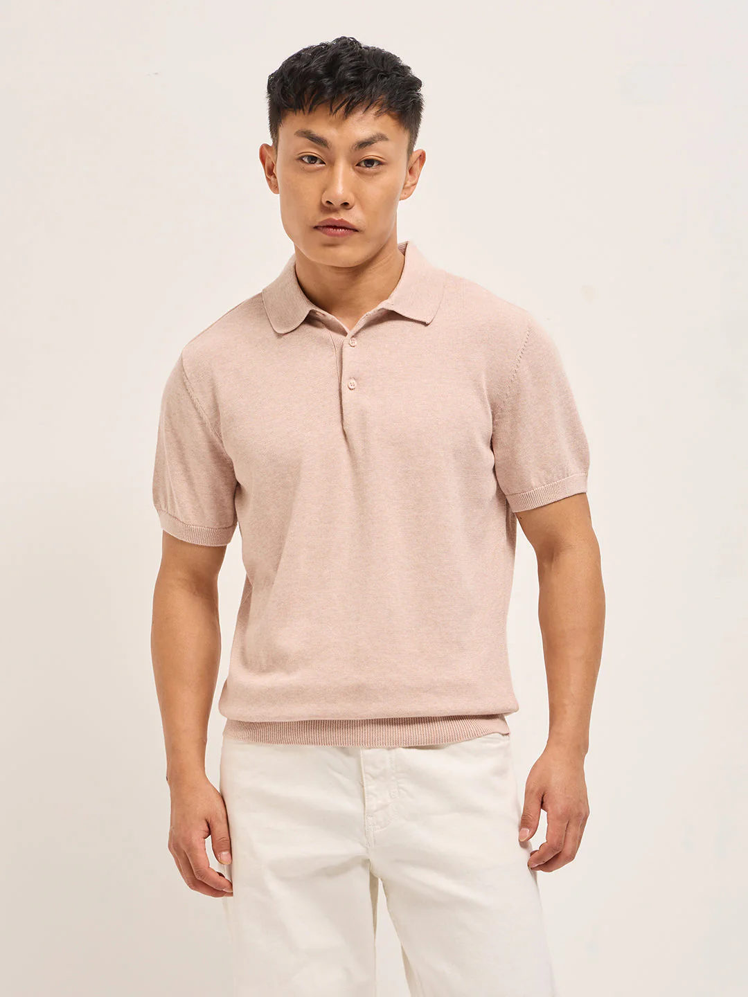 Men Pink Textured Knit Solid Regular Fit Polo - Image 6