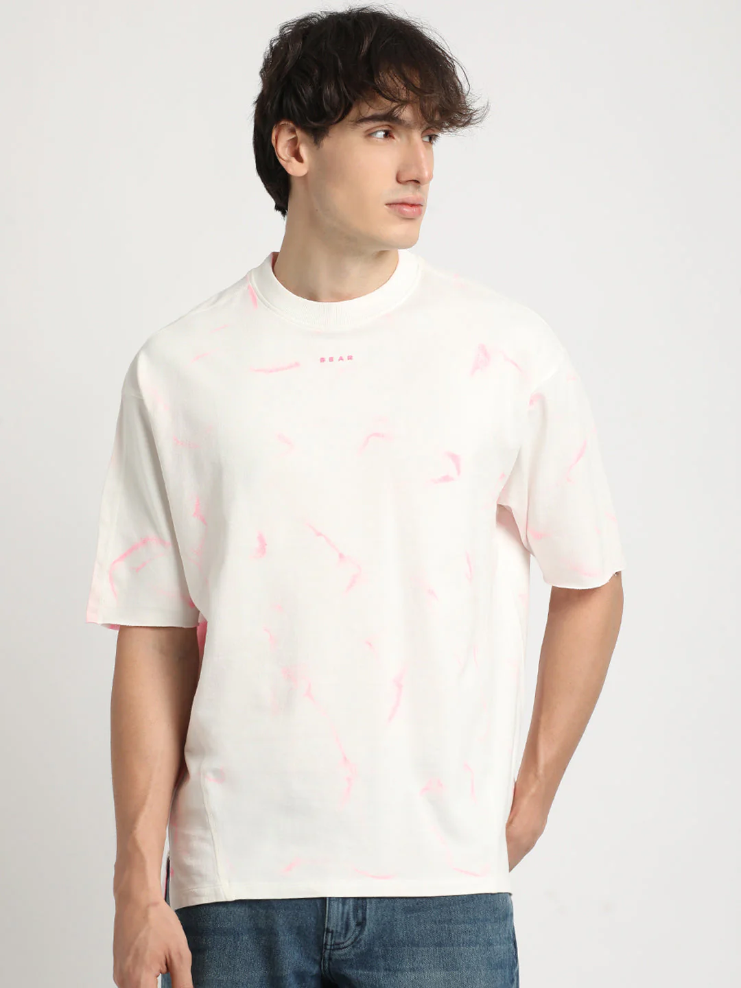 Men Pink Tie and Dye Oversized Fit Round Neck T-shirt - Image 2