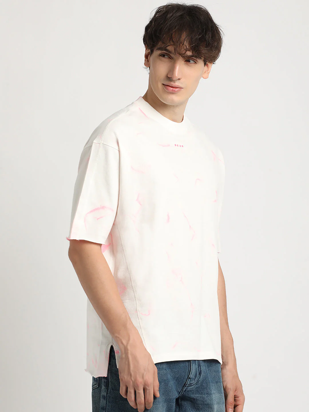 Men Pink Tie and Dye Oversized Fit Round Neck T-shirt - Image 3