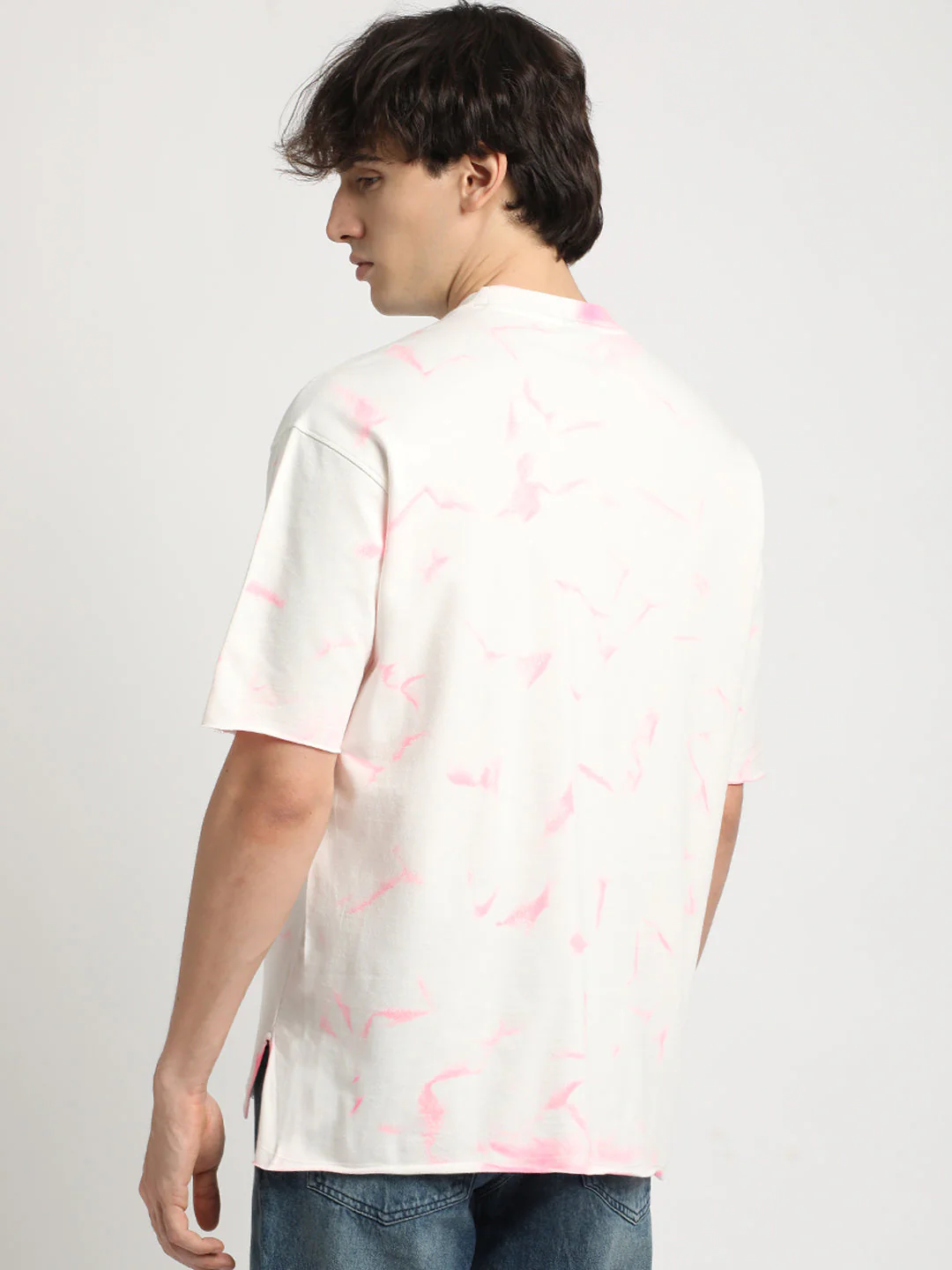 Men Pink Tie and Dye Oversized Fit Round Neck T-shirt - Image 4