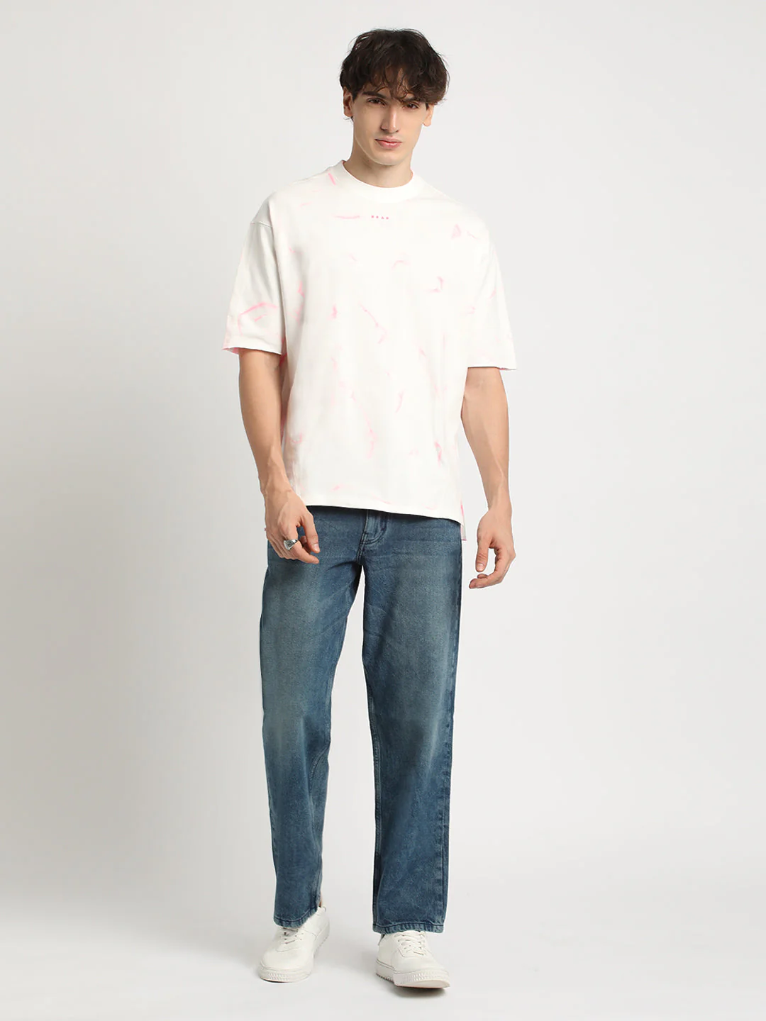 Men Pink Tie and Dye Oversized Fit Round Neck T-shirt - Image 5