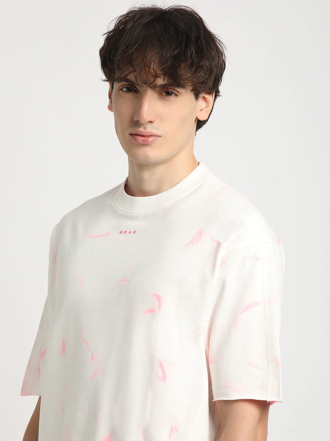 Men Pink Tie and Dye Oversized Fit Round Neck T-shirt - Image 6