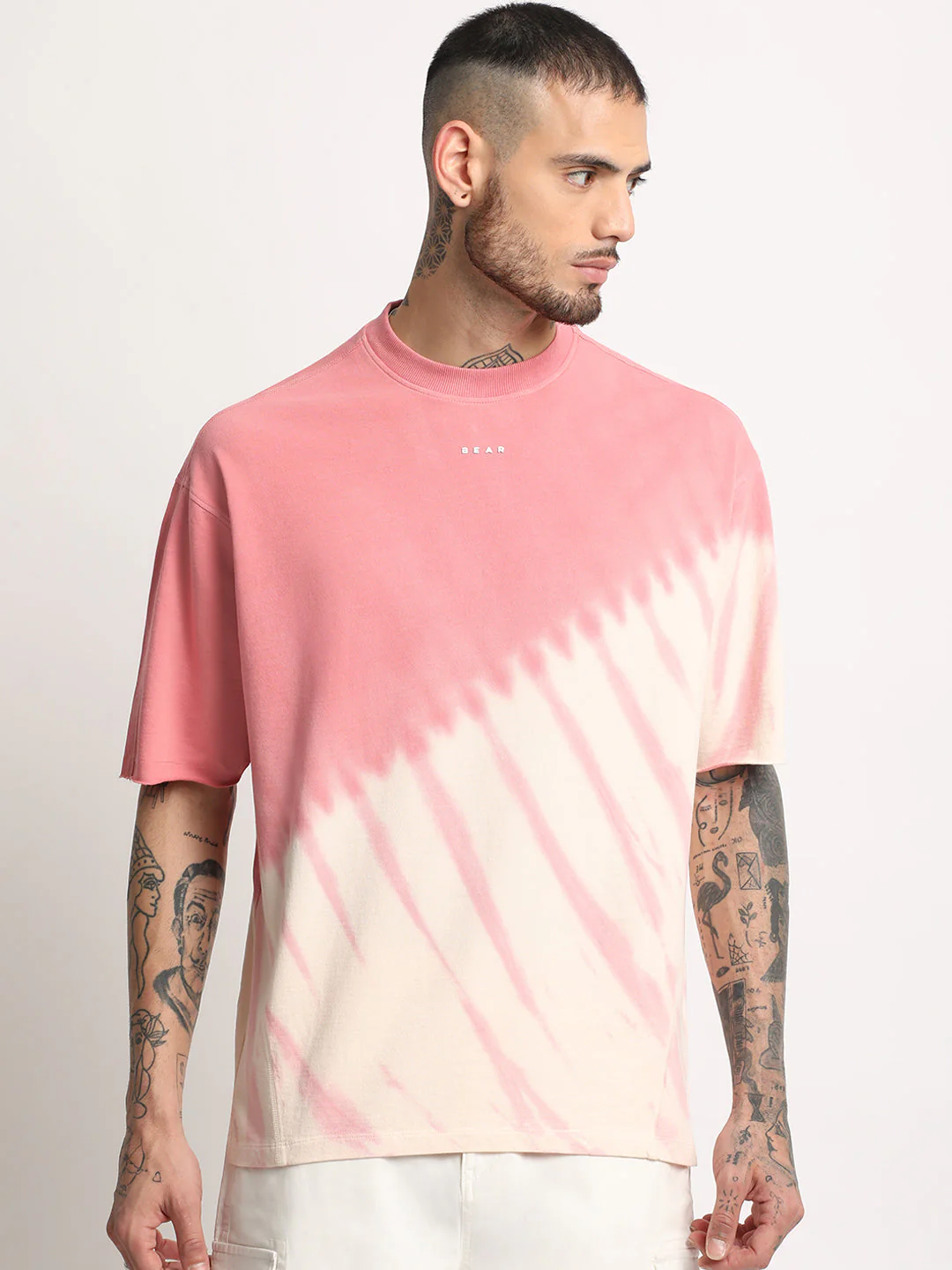 Men  Pink Tie & Dye Round Neck T-shirt - Image 2