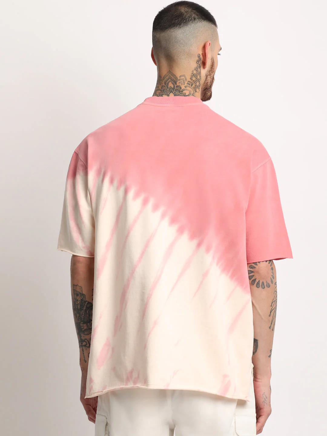 Men  Pink Tie & Dye Round Neck T-shirt - Image 4