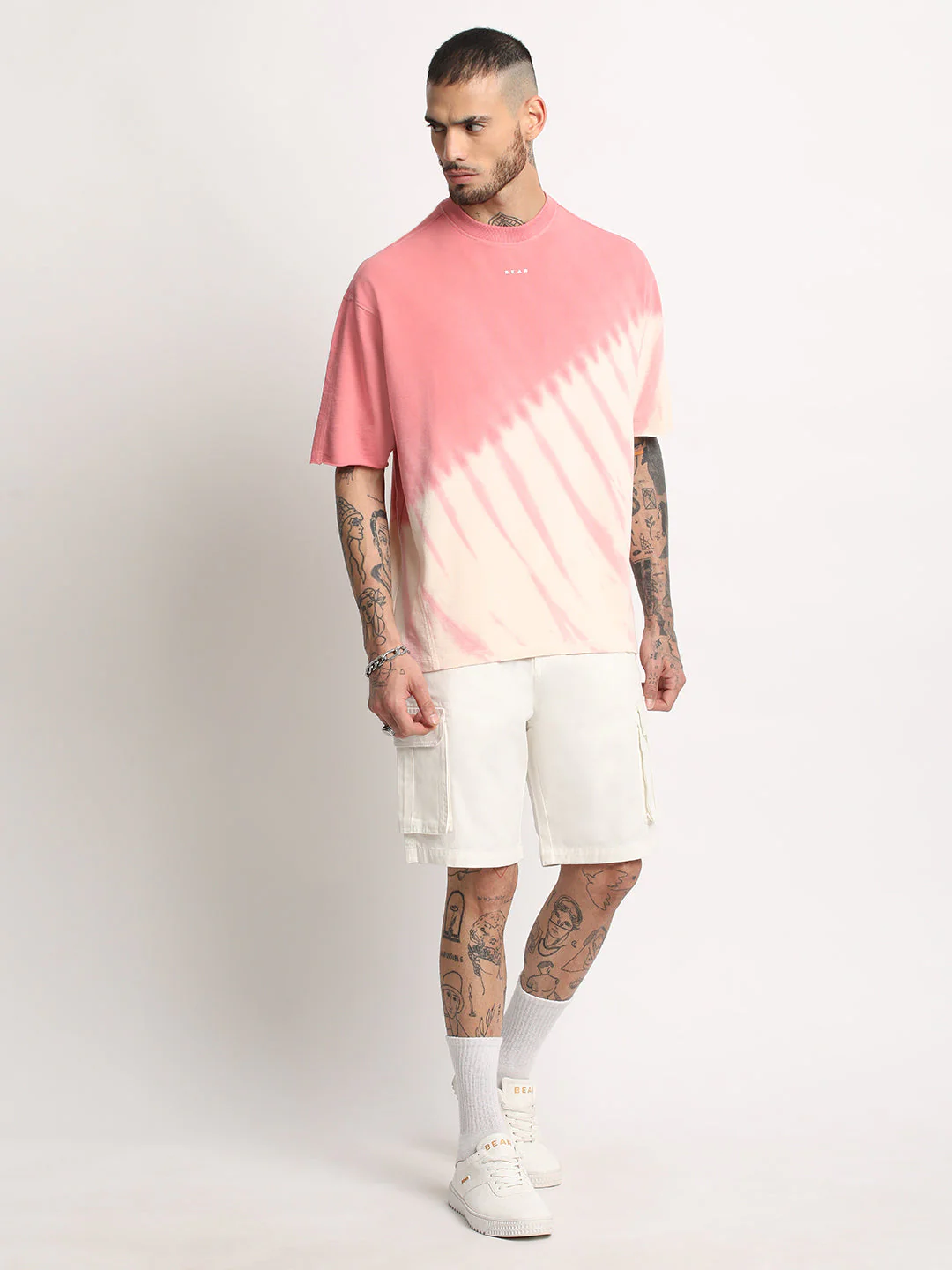 Men  Pink Tie & Dye Round Neck T-shirt - Image 5