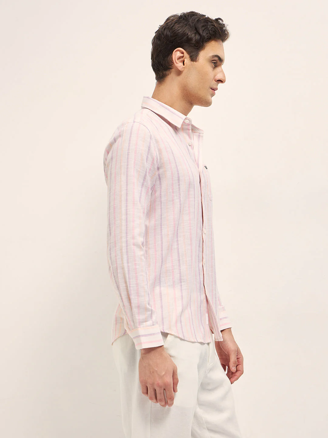 Men Pink Vertical Stripes Slim Fit Casual Shirt - Image 3