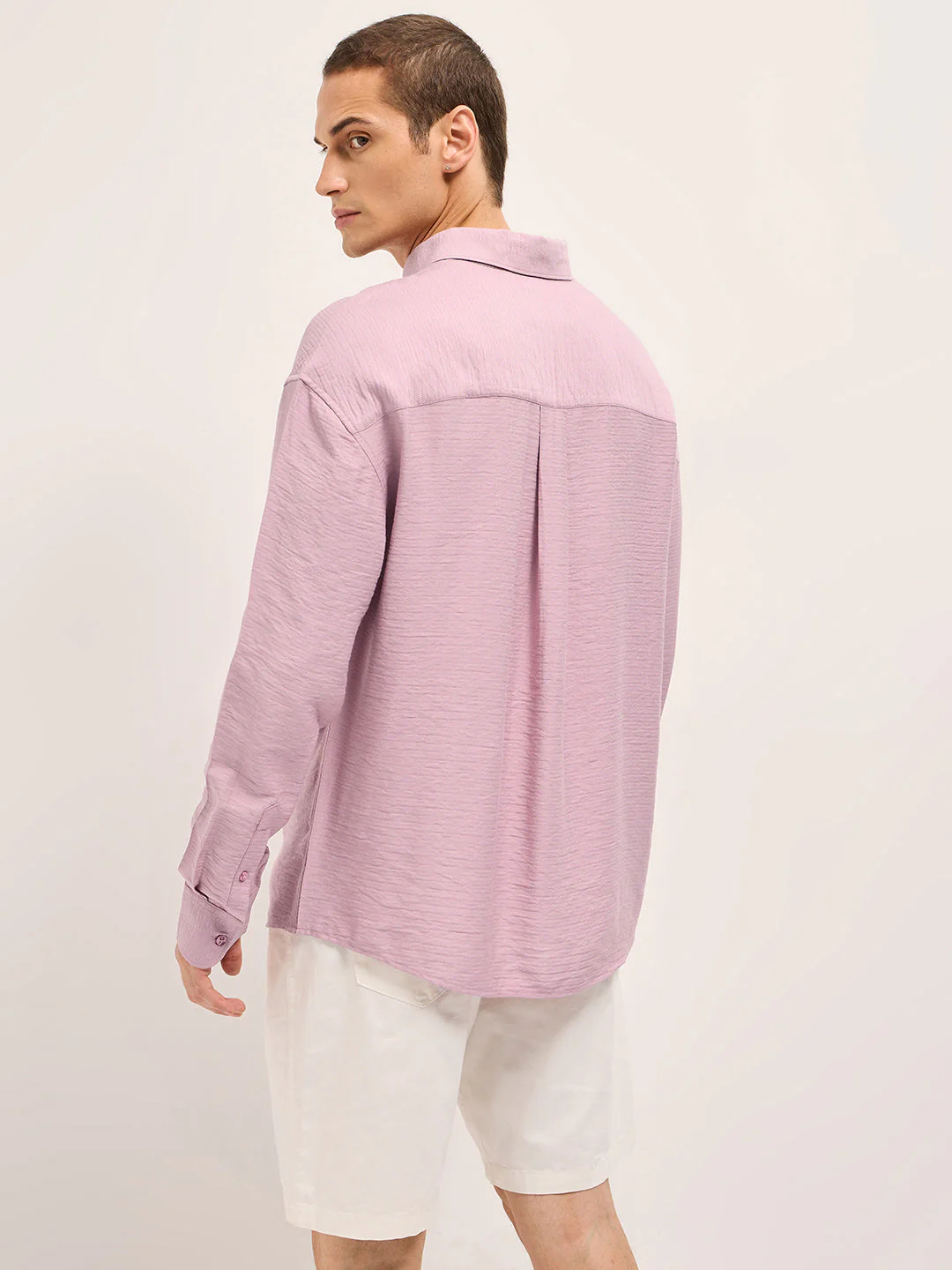 Men Pink Viscose Herringbone Design Relax Fit Casual shirt - Image 2