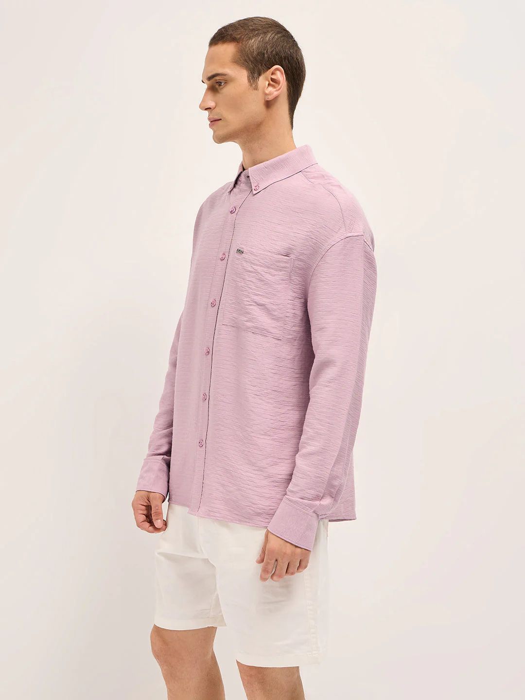 Men Pink Viscose Herringbone Design Relax Fit Casual shirt - Image 3
