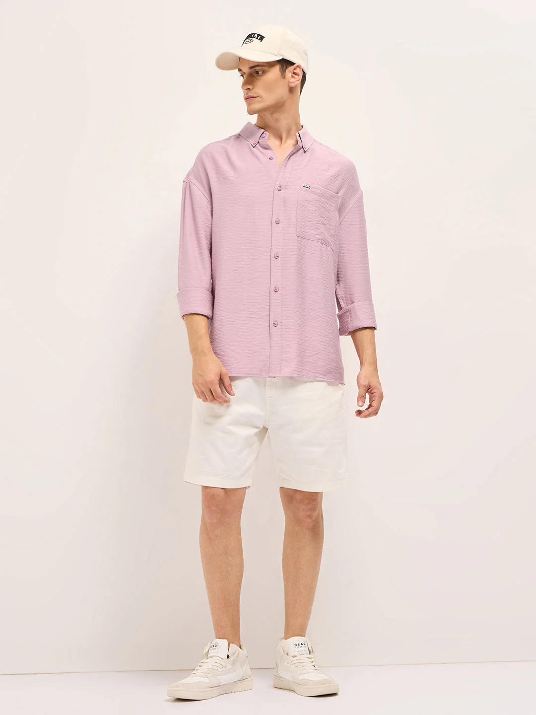 Men Pink Viscose Herringbone Design Relax Fit Casual shirt - Image 4