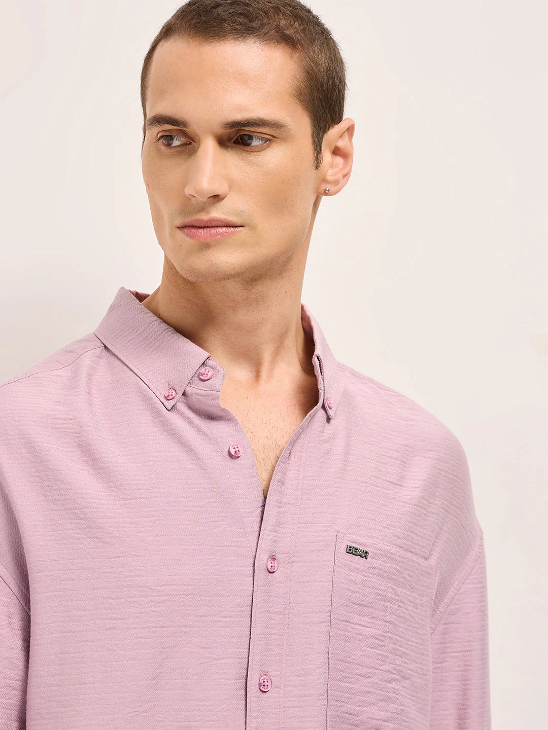 Men Pink Viscose Herringbone Design Relax Fit Casual shirt - Image 5