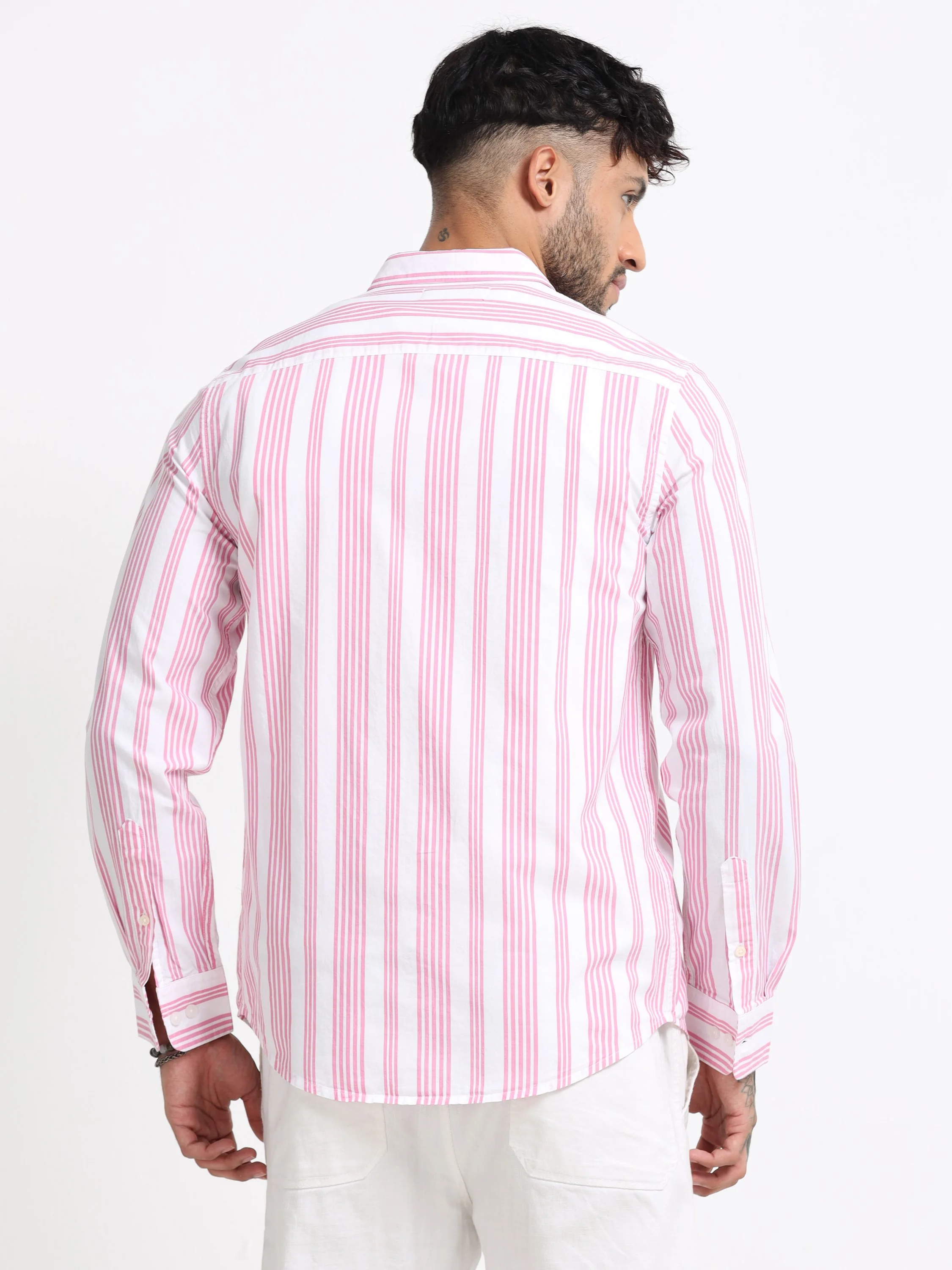 Men Pink & White  Stripe shirt - Image 3