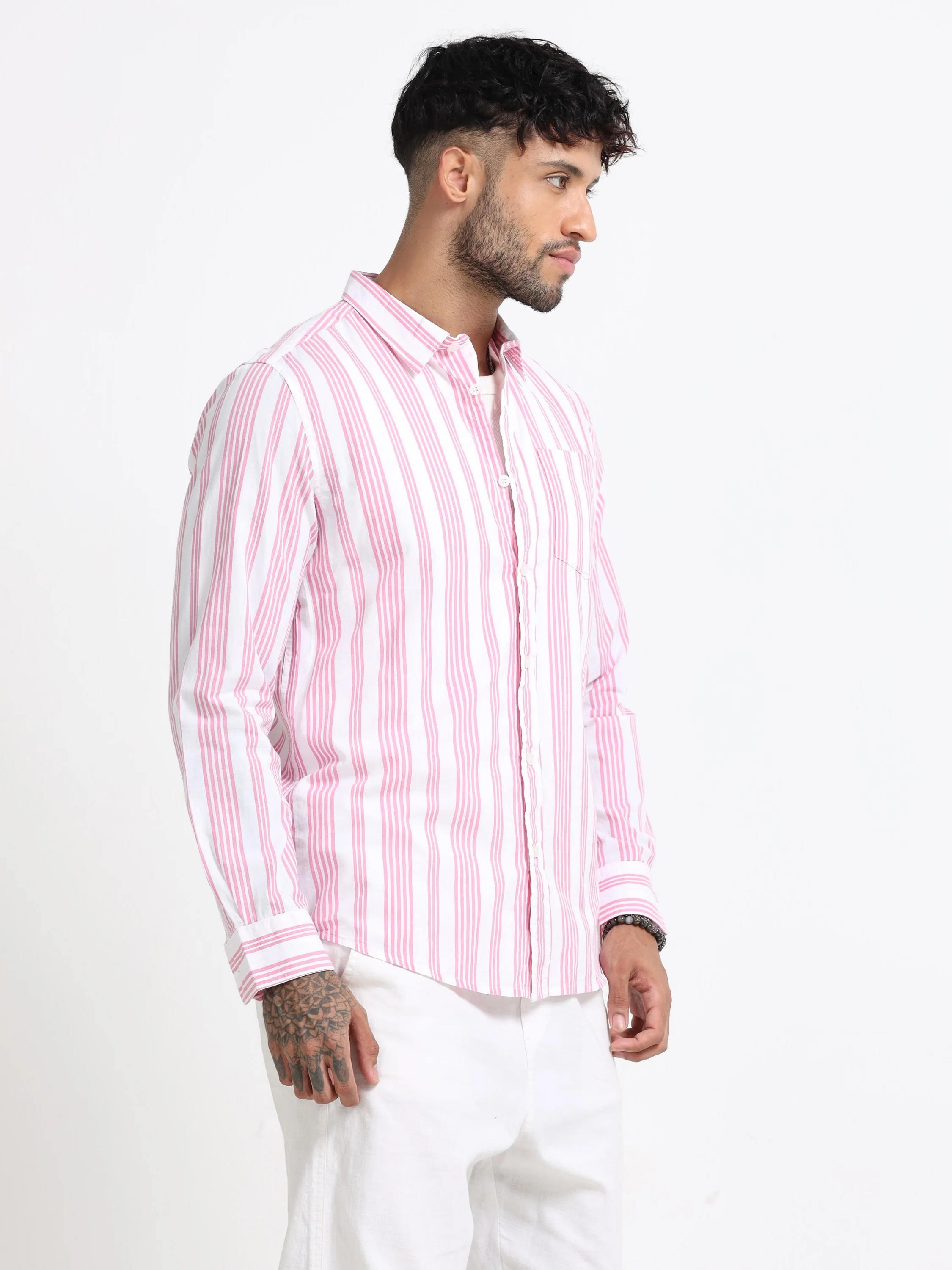 Men Pink & White  Stripe shirt - Image 6