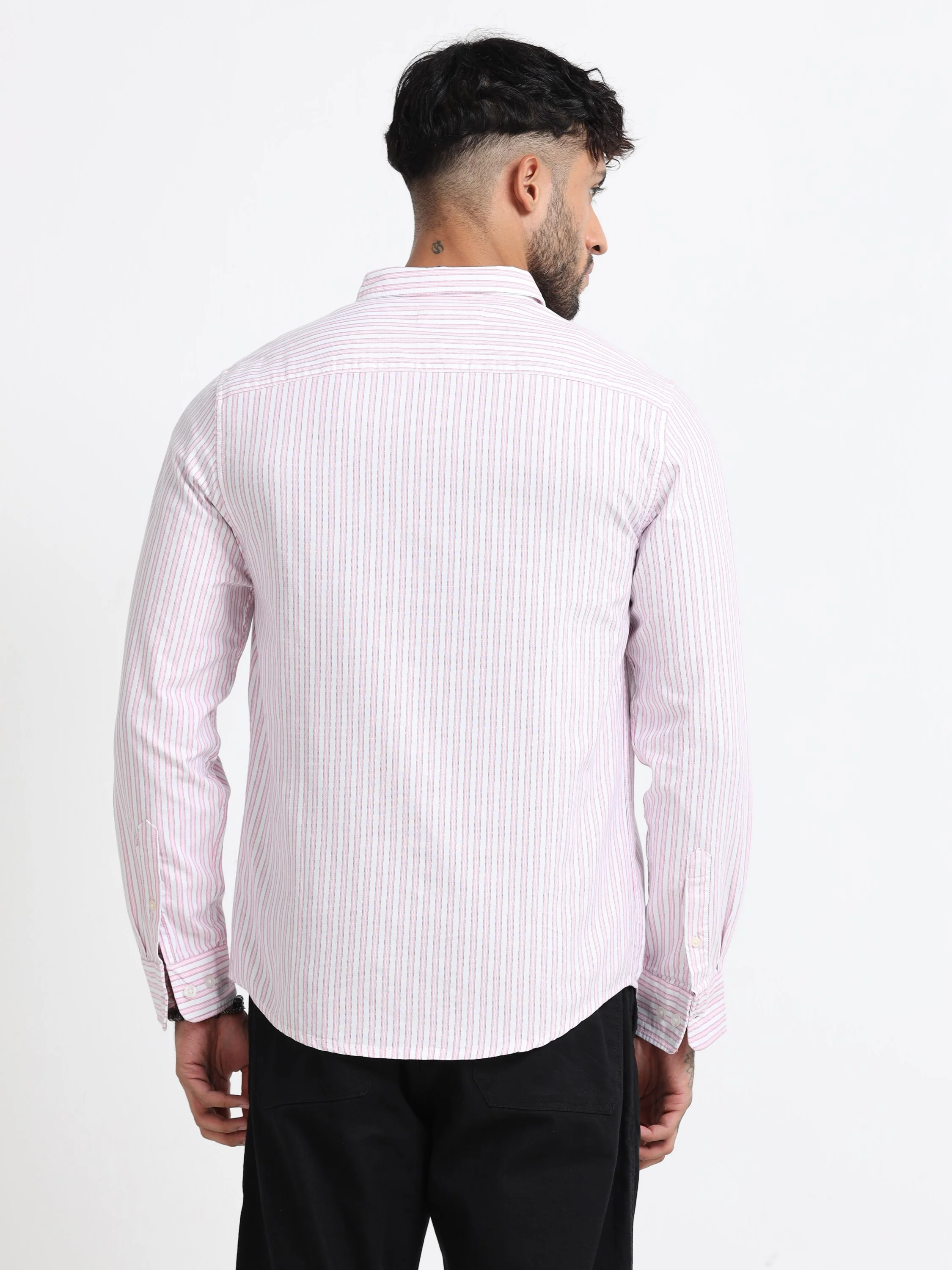 Men Pink & White Stripe Shirt - Image 3