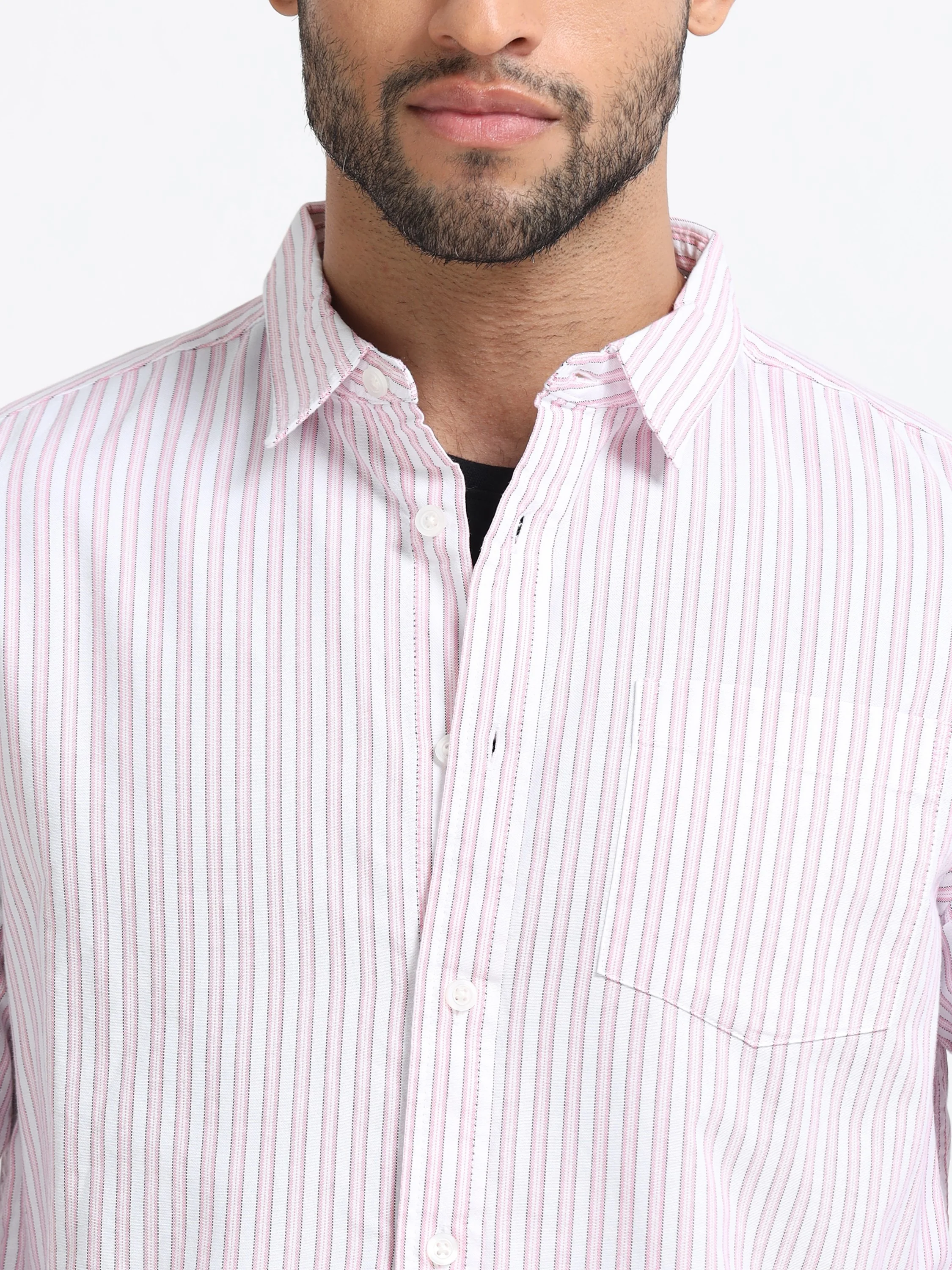 Men Pink & White Stripe Shirt - Image 5