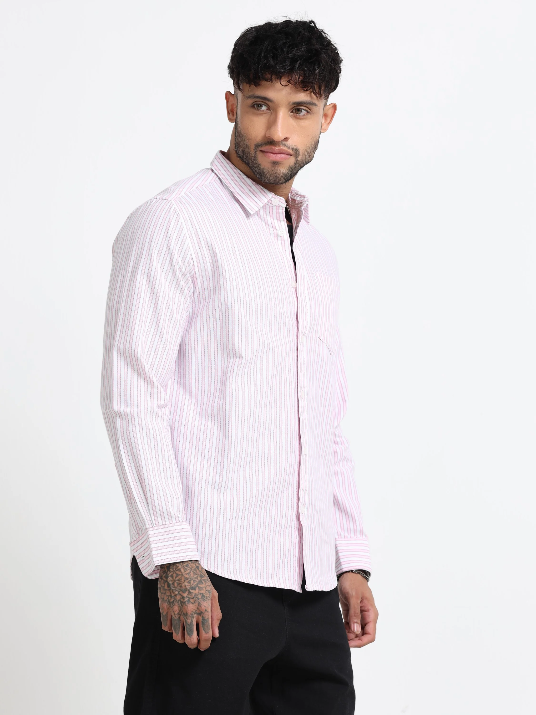 Men Pink & White Stripe Shirt - Image 6