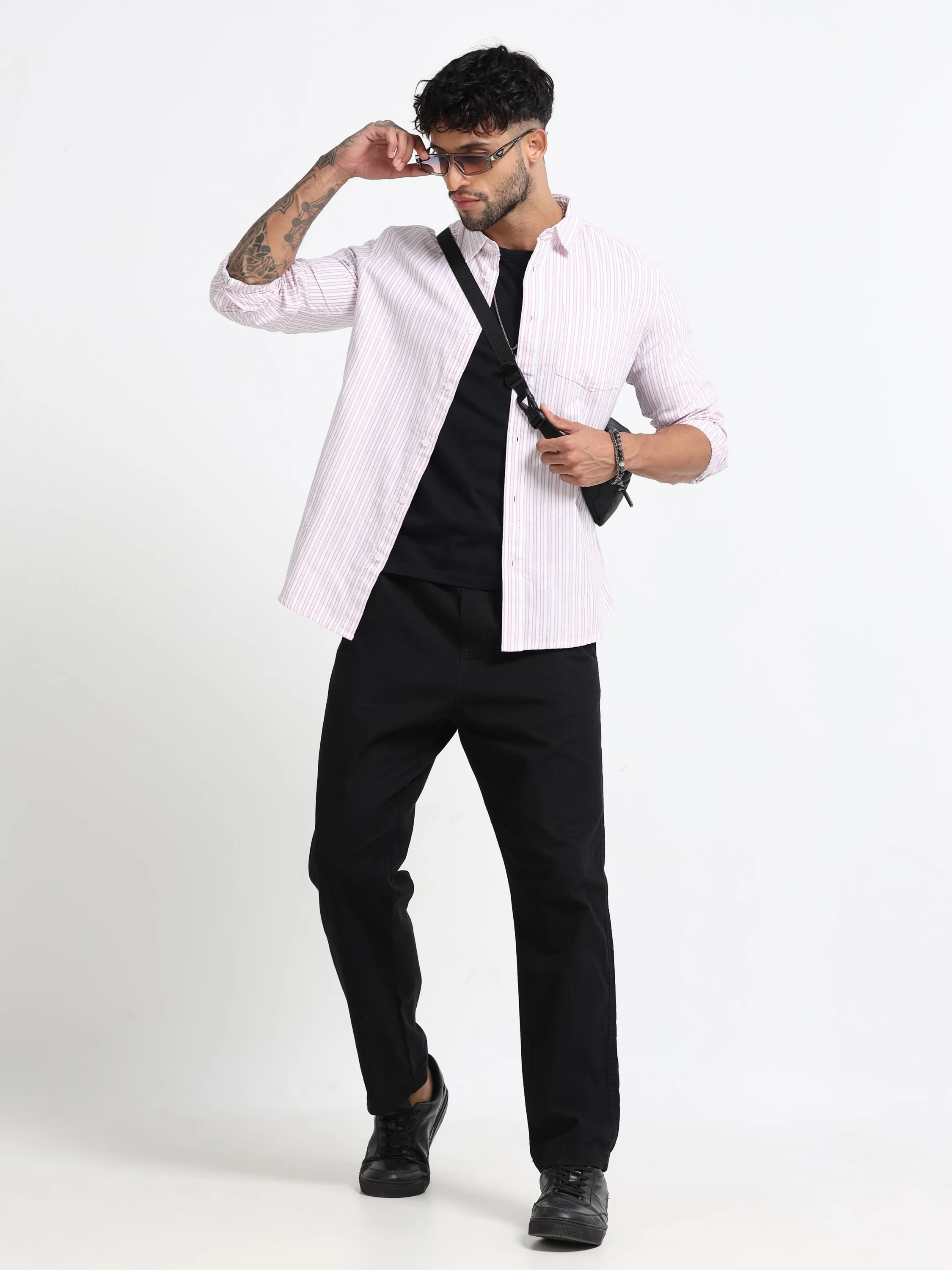 Men Pink & White Stripe Shirt - Image 7