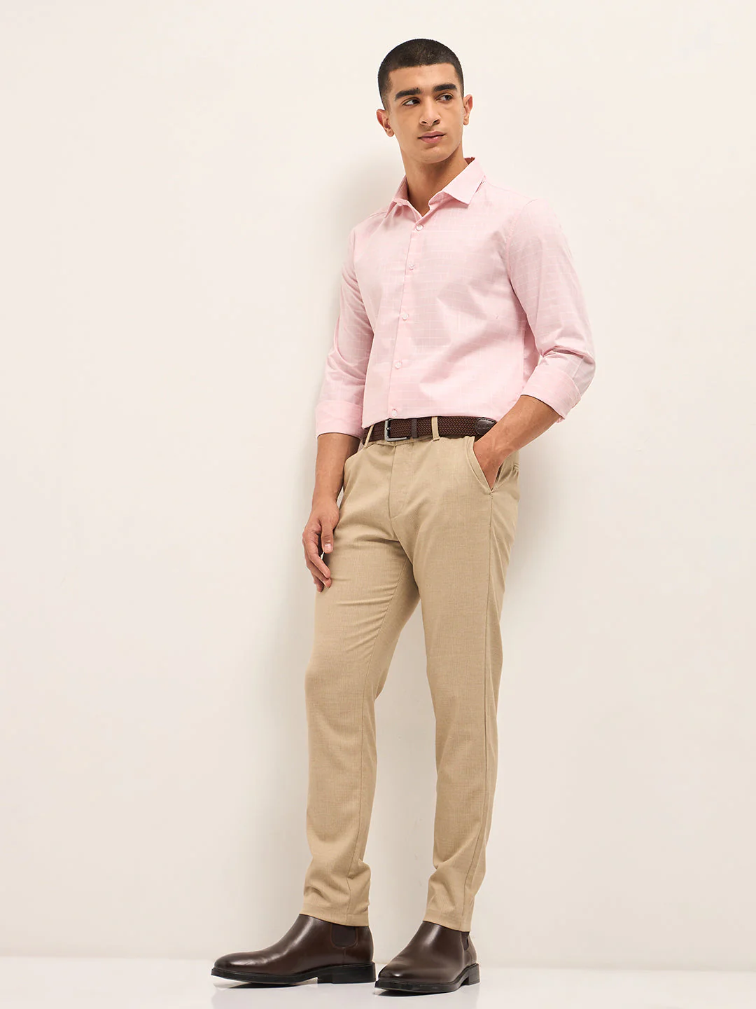 Men Pink Windowpane Checks Tailored Fit Formal Shirt - Image 4