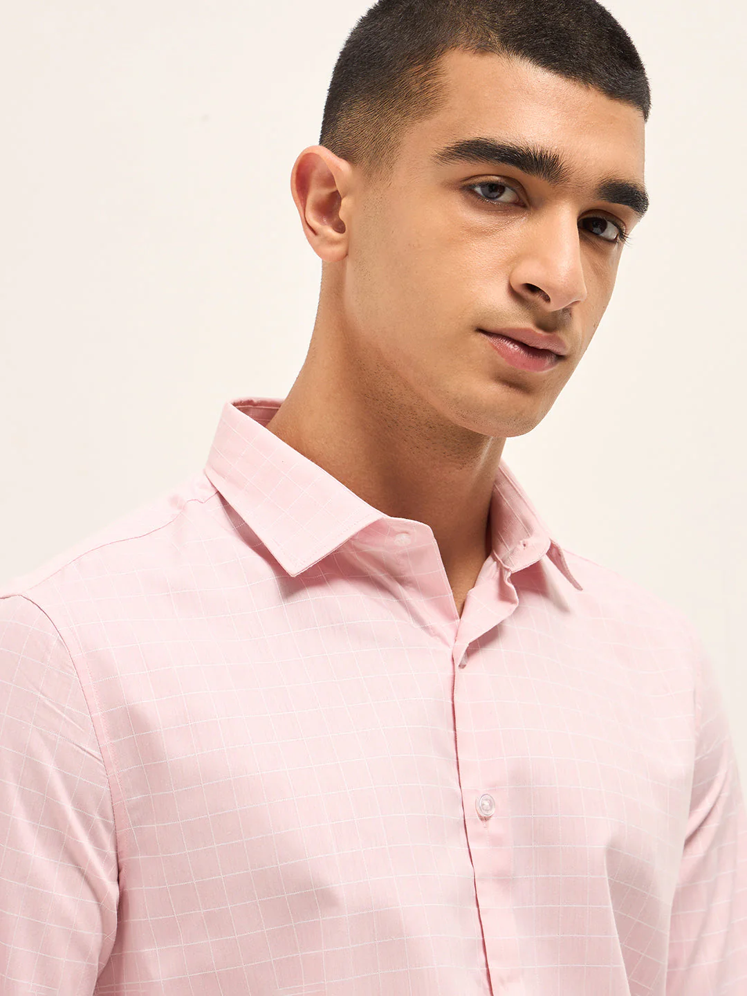 Men Pink Windowpane Checks Tailored Fit Formal Shirt - Image 5