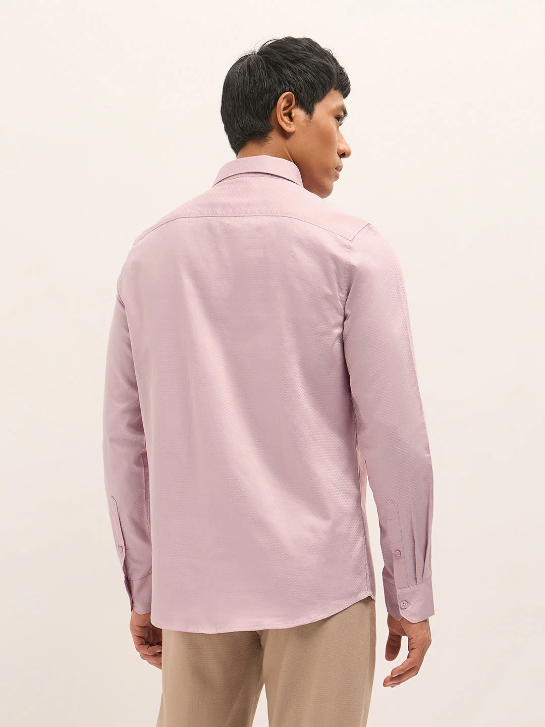 Men Pink Woven Pattern Cotton Tailored Fit Formal Shirt - Image 2