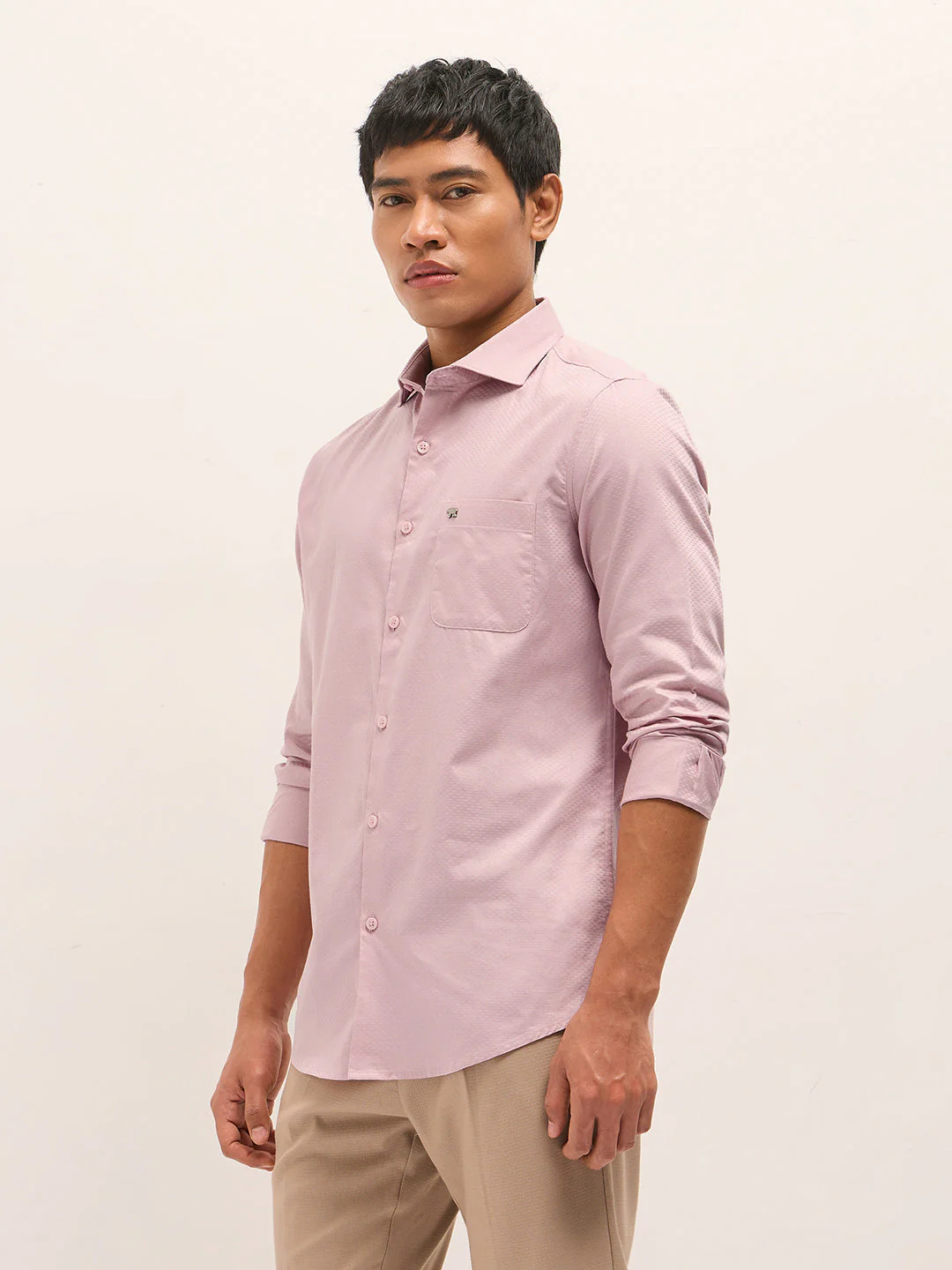 Men Pink Woven Pattern Cotton Tailored Fit Formal Shirt - Image 3