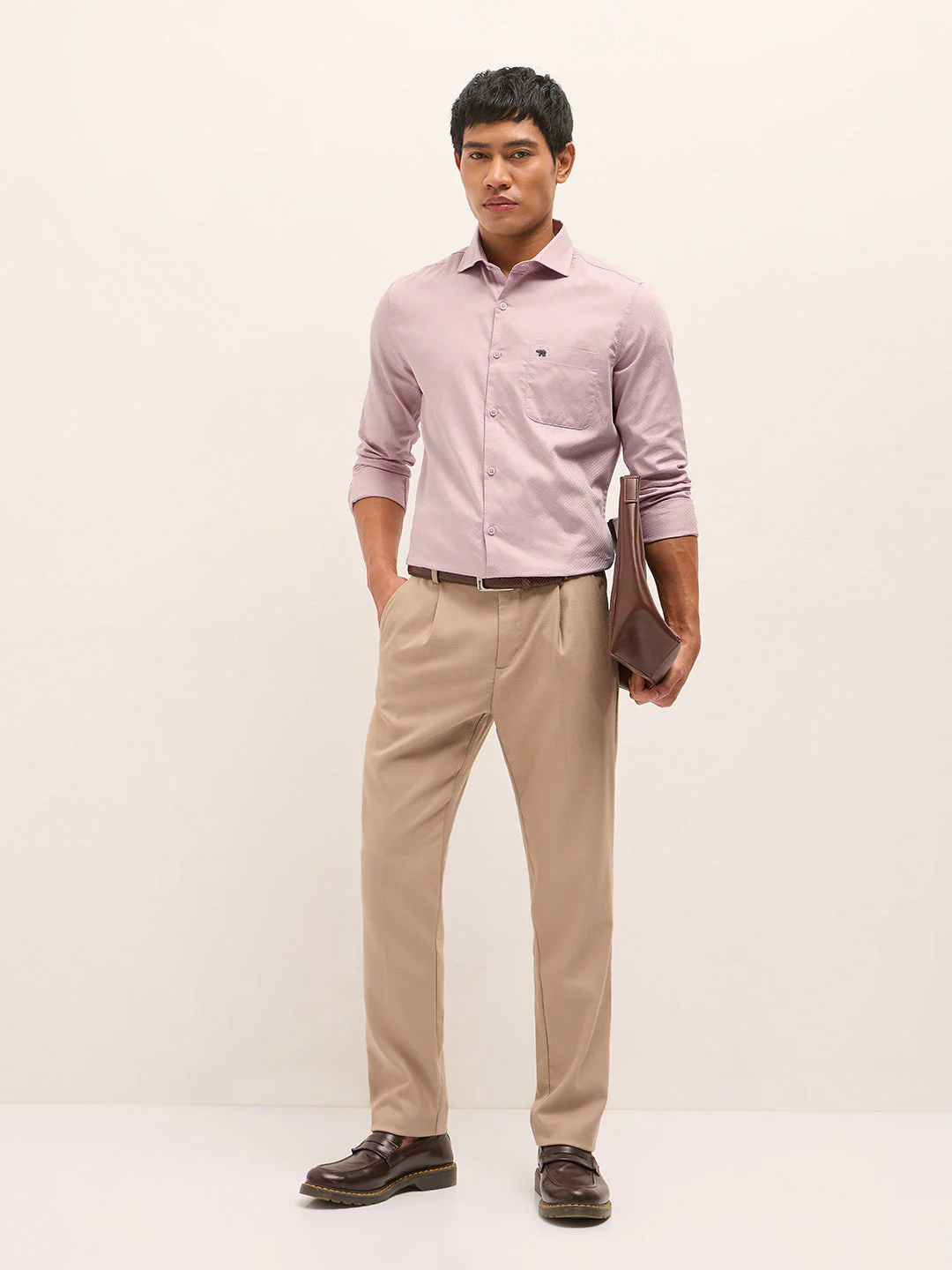 Men Pink Woven Pattern Cotton Tailored Fit Formal Shirt - Image 4