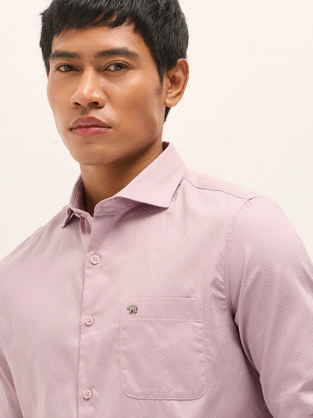 Men Pink Woven Pattern Cotton Tailored Fit Formal Shirt - Image 5