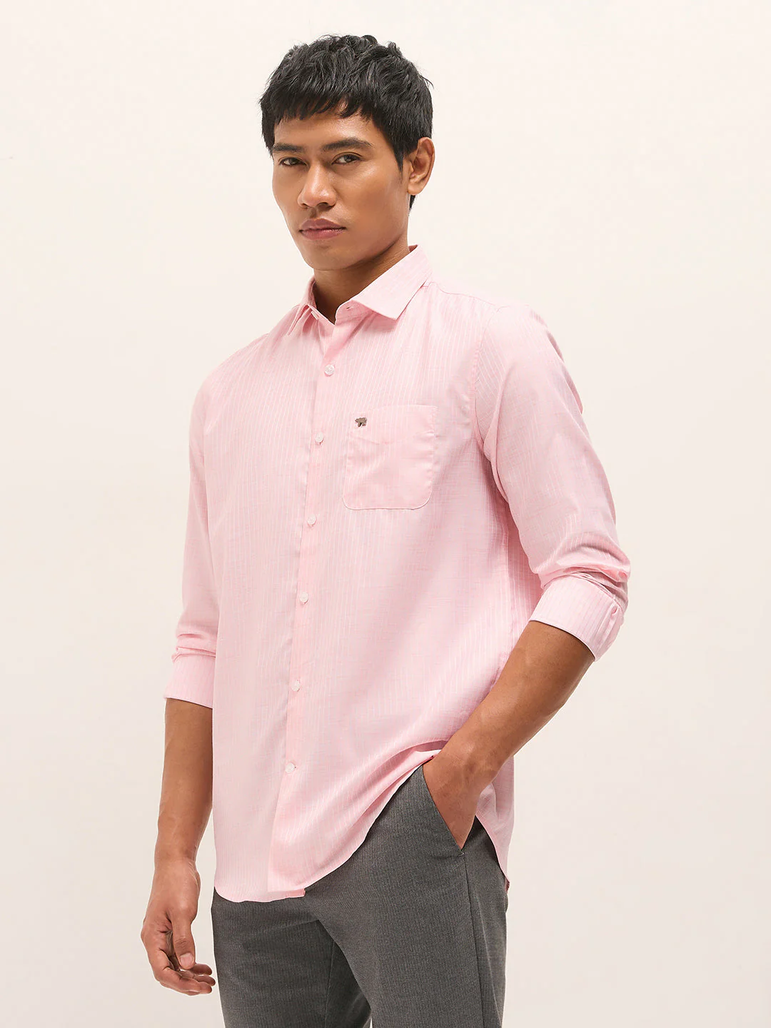 Men Pink Woven Pinstripe Tailored Fit Formal Shirt - Image 3