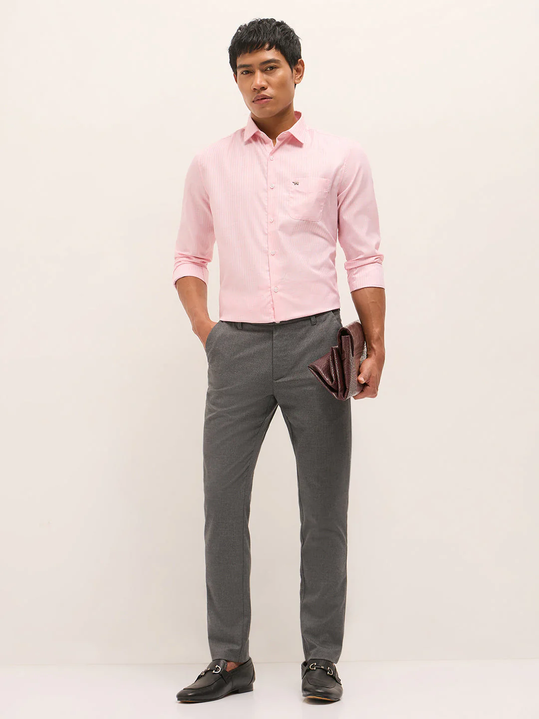 Men Pink Woven Pinstripe Tailored Fit Formal Shirt - Image 4