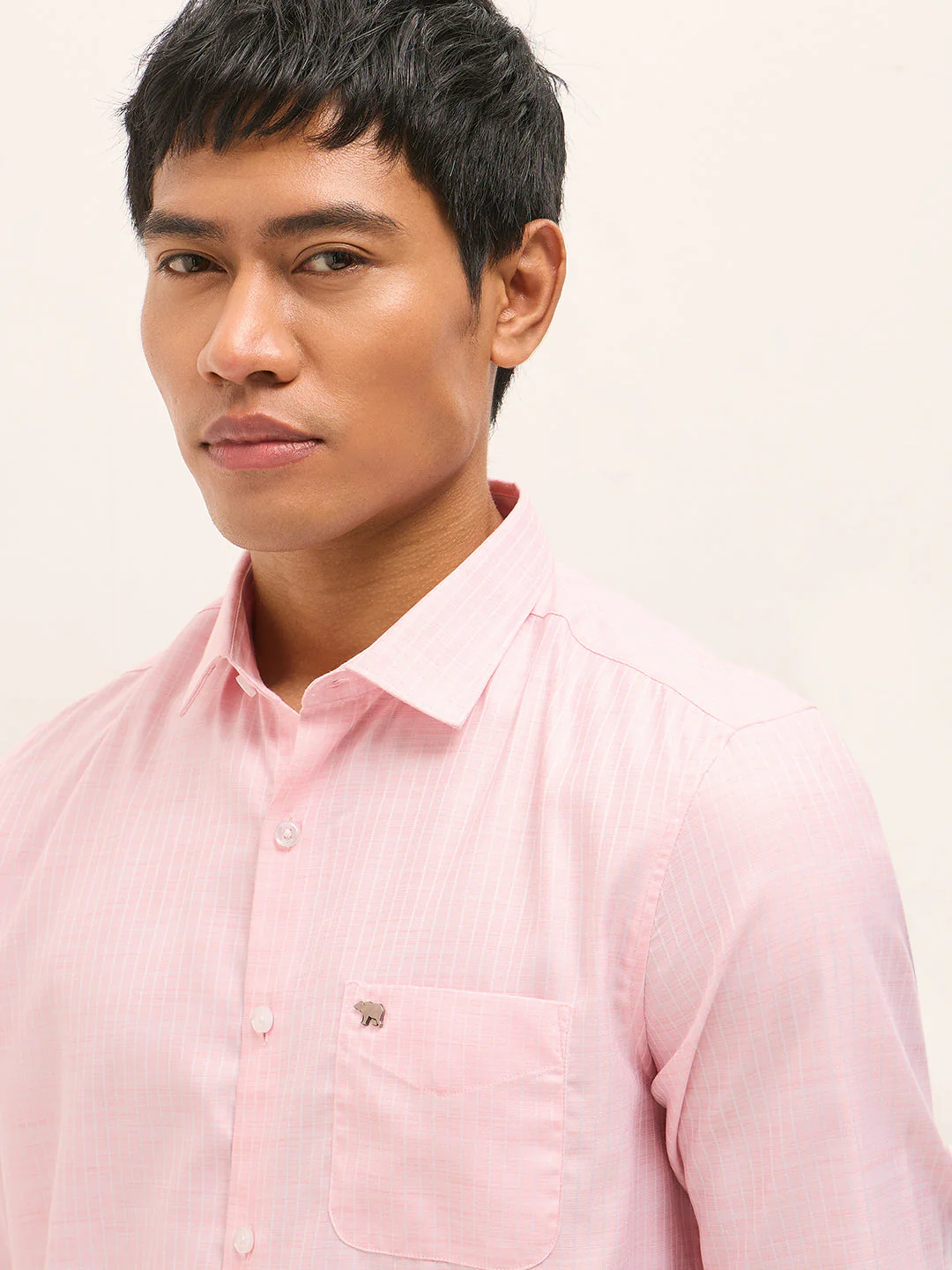 Men Pink Woven Pinstripe Tailored Fit Formal Shirt - Image 5
