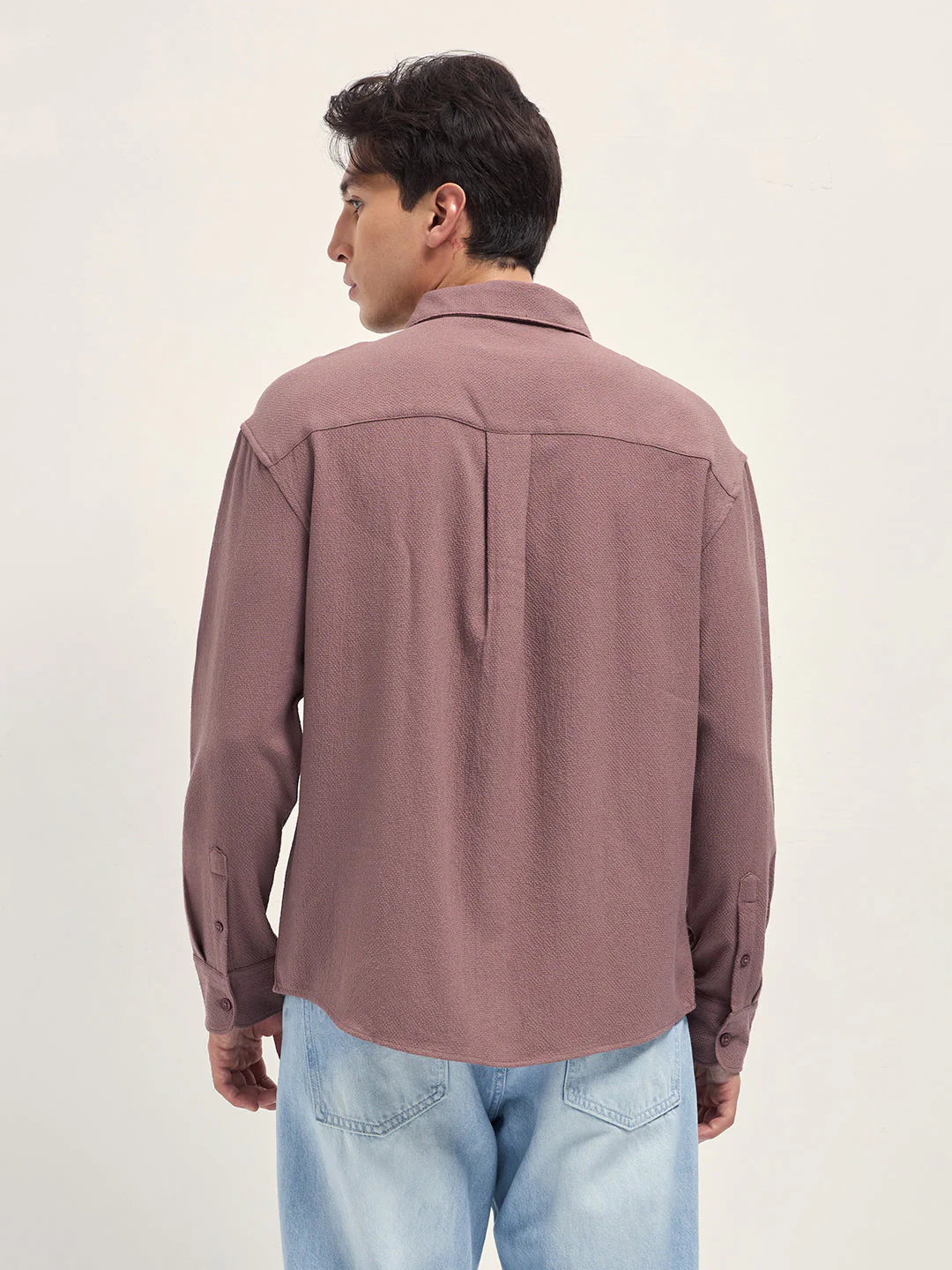 Men Pink Woven Textured Relaxed Fit Casual Shirt - Image 2