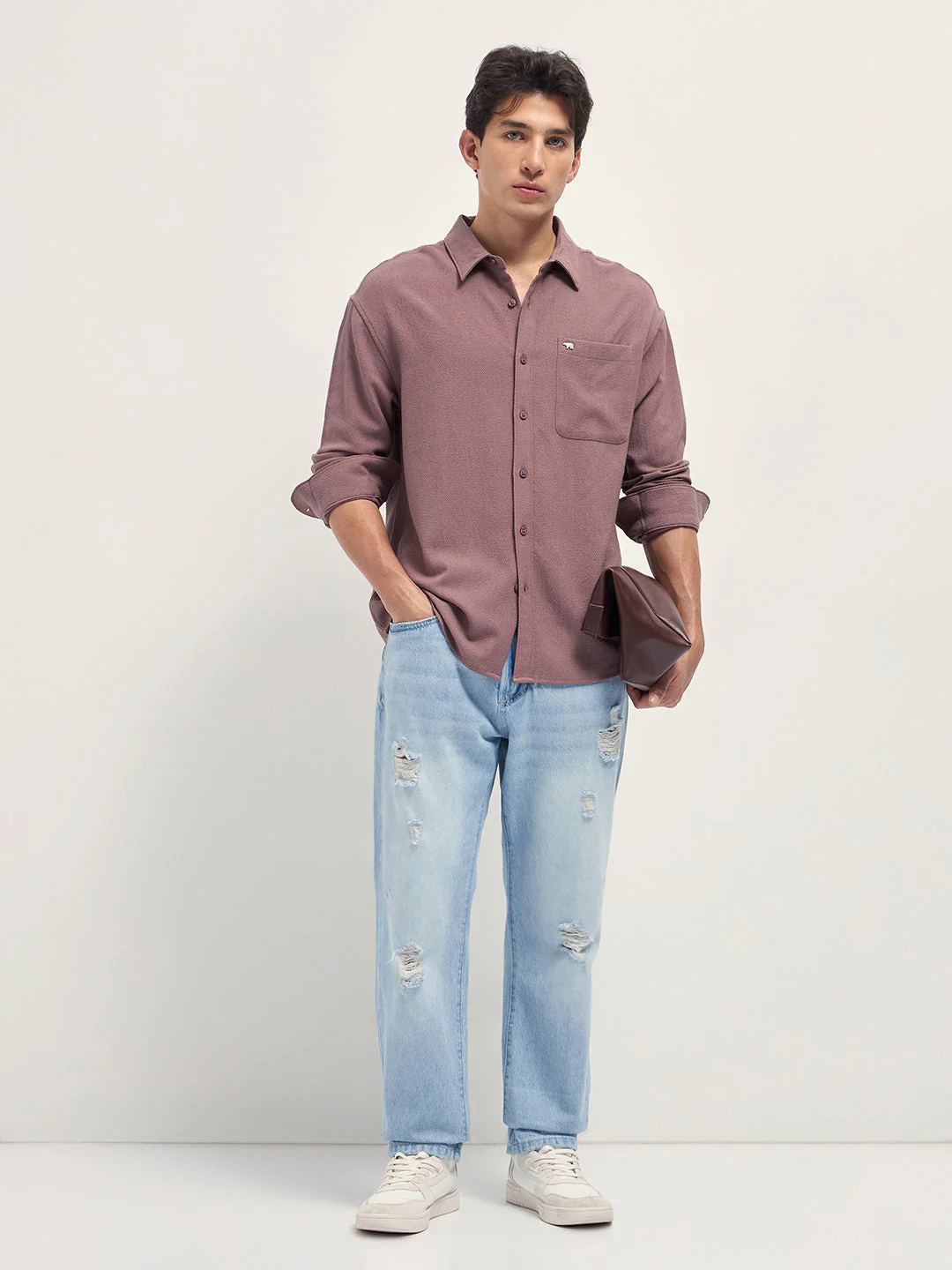 Men Pink Woven Textured Relaxed Fit Casual Shirt - Image 4