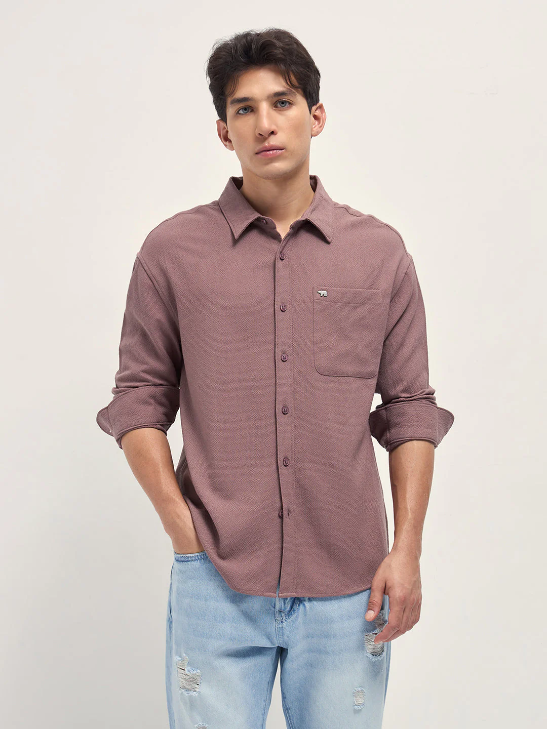Men Pink Woven Textured Relaxed Fit Casual Shirt - Image 6