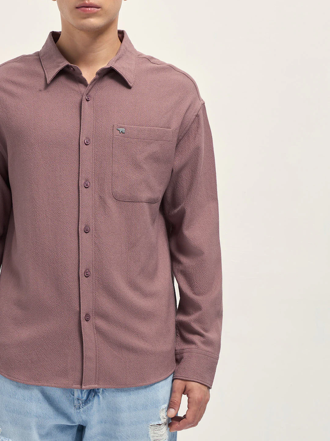 Men Pink Woven Textured Relaxed Fit Casual Shirt - Image 7
