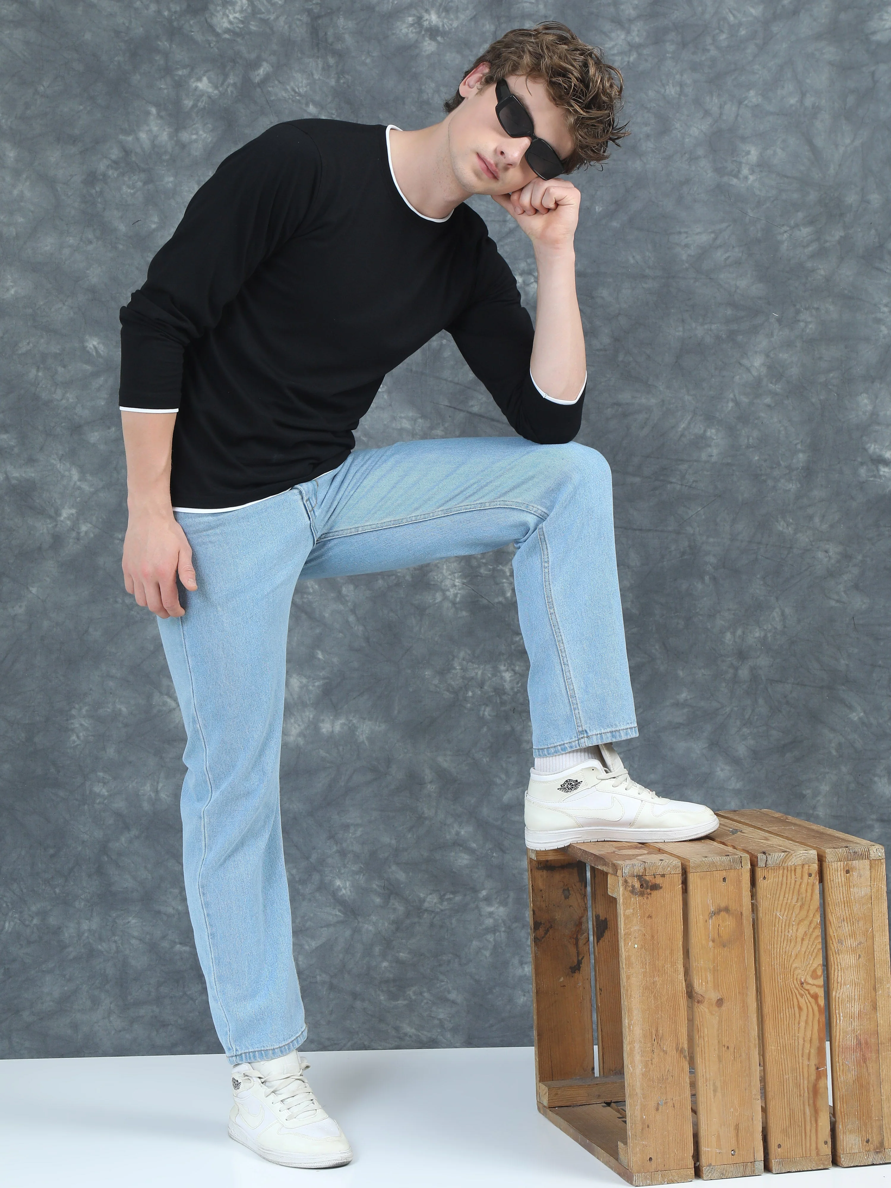 Men Piped Solid Black Full Sleeve T-Shirt - Image 5