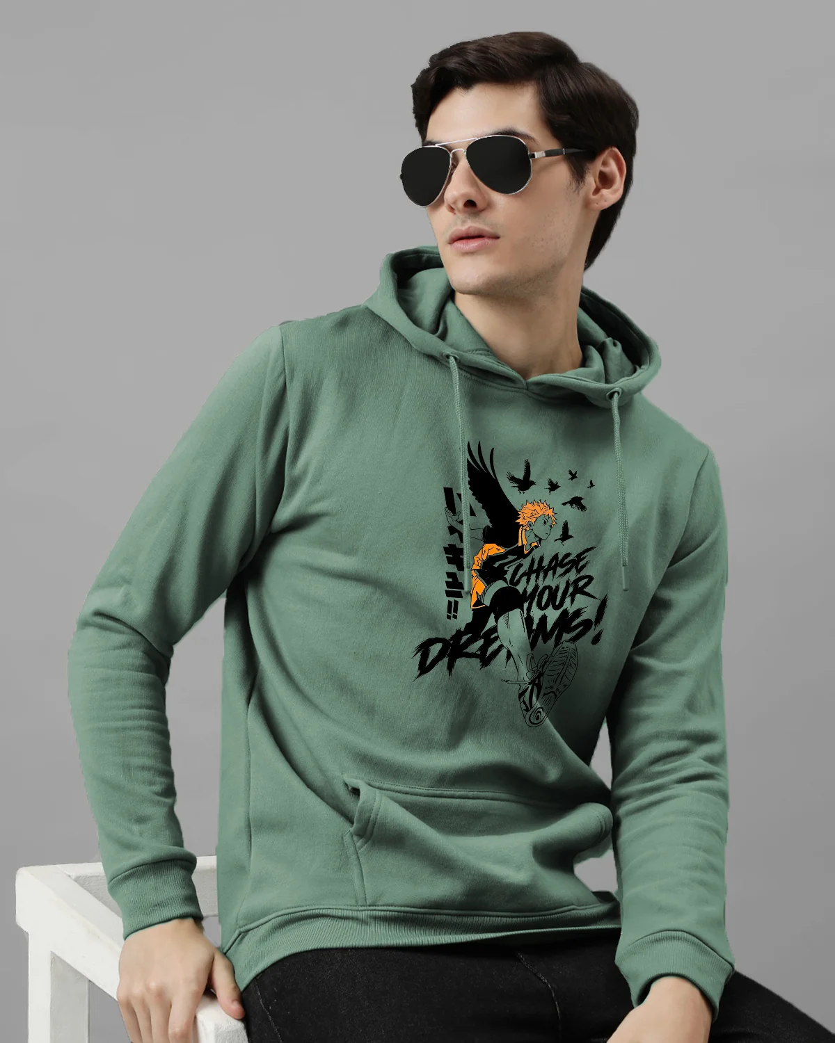 Men Green Anime Hoodies - Image 2