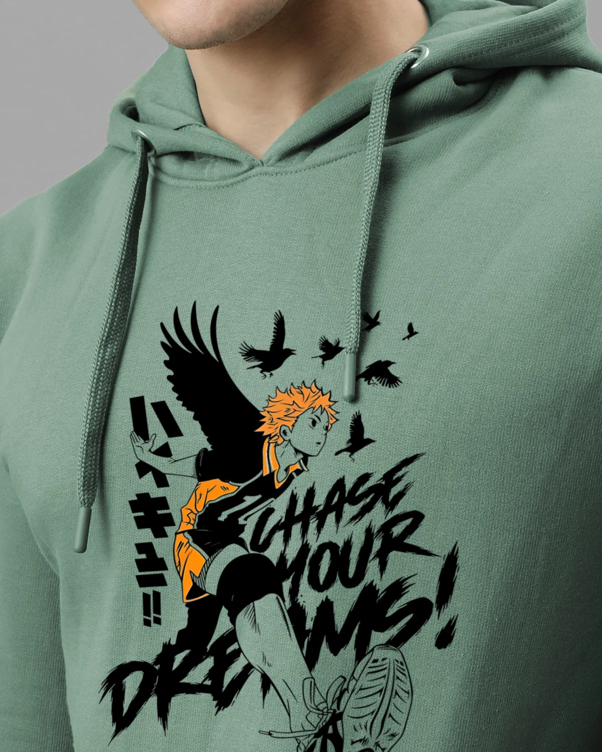 Men Green Anime Hoodies - Image 4
