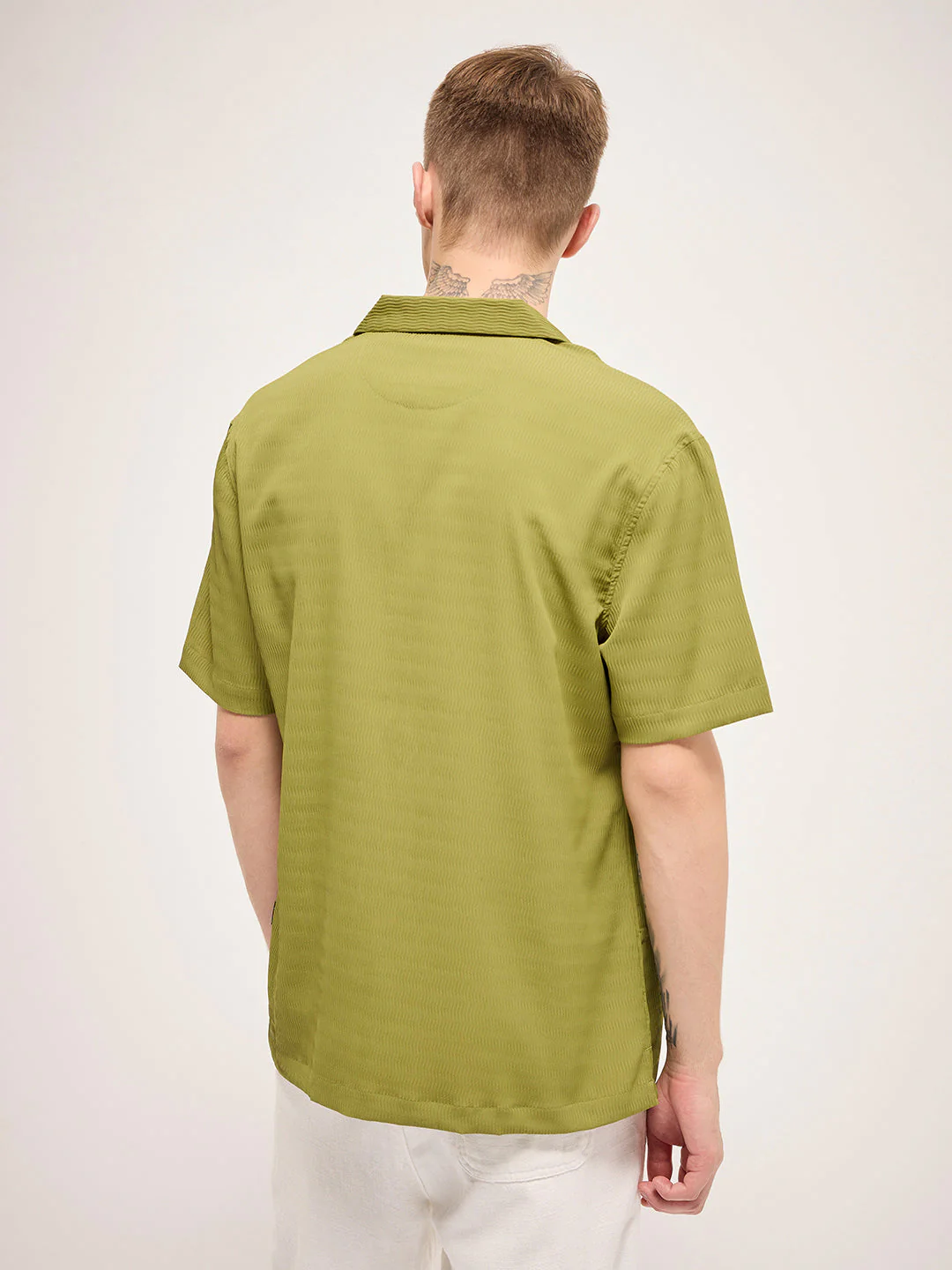 Men Pista green Self Design Regular Fit Casual Shirt - Image 2