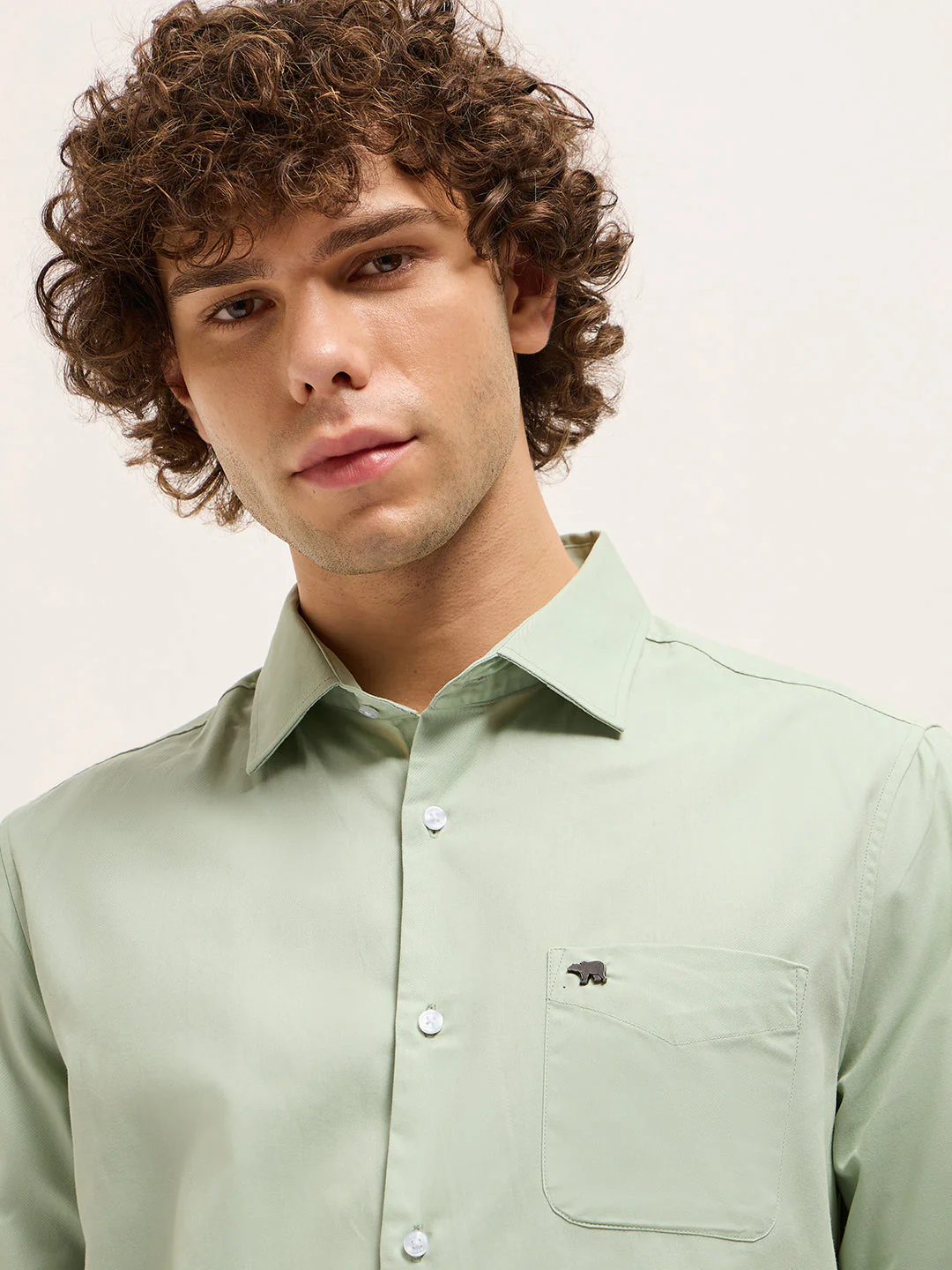 Men Pista Green Tailored Fit Solid Formal Shirt - Image 5